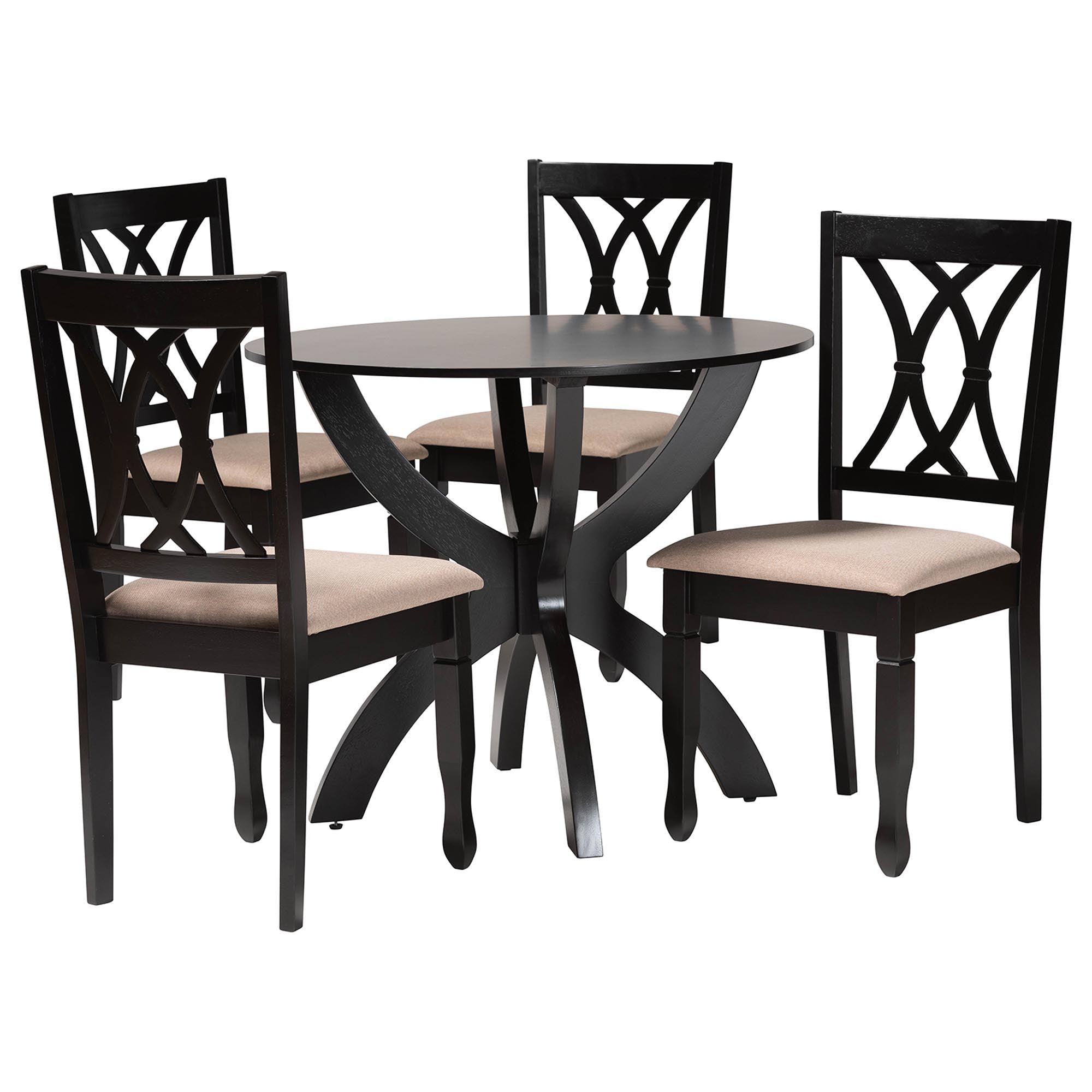 April Modern Sand Fabric and Finished Wood 5-Piece Dining Set