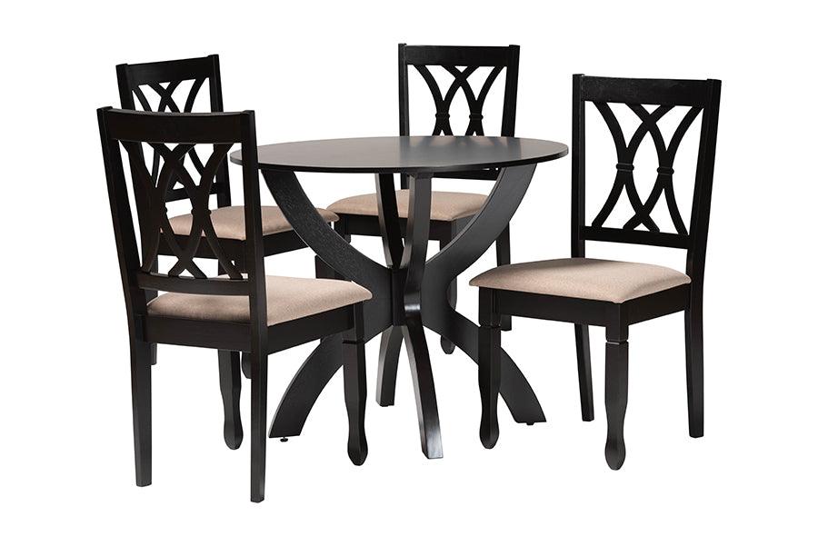 April Modern Sand Fabric and Finished Wood 5-Piece Dining Set