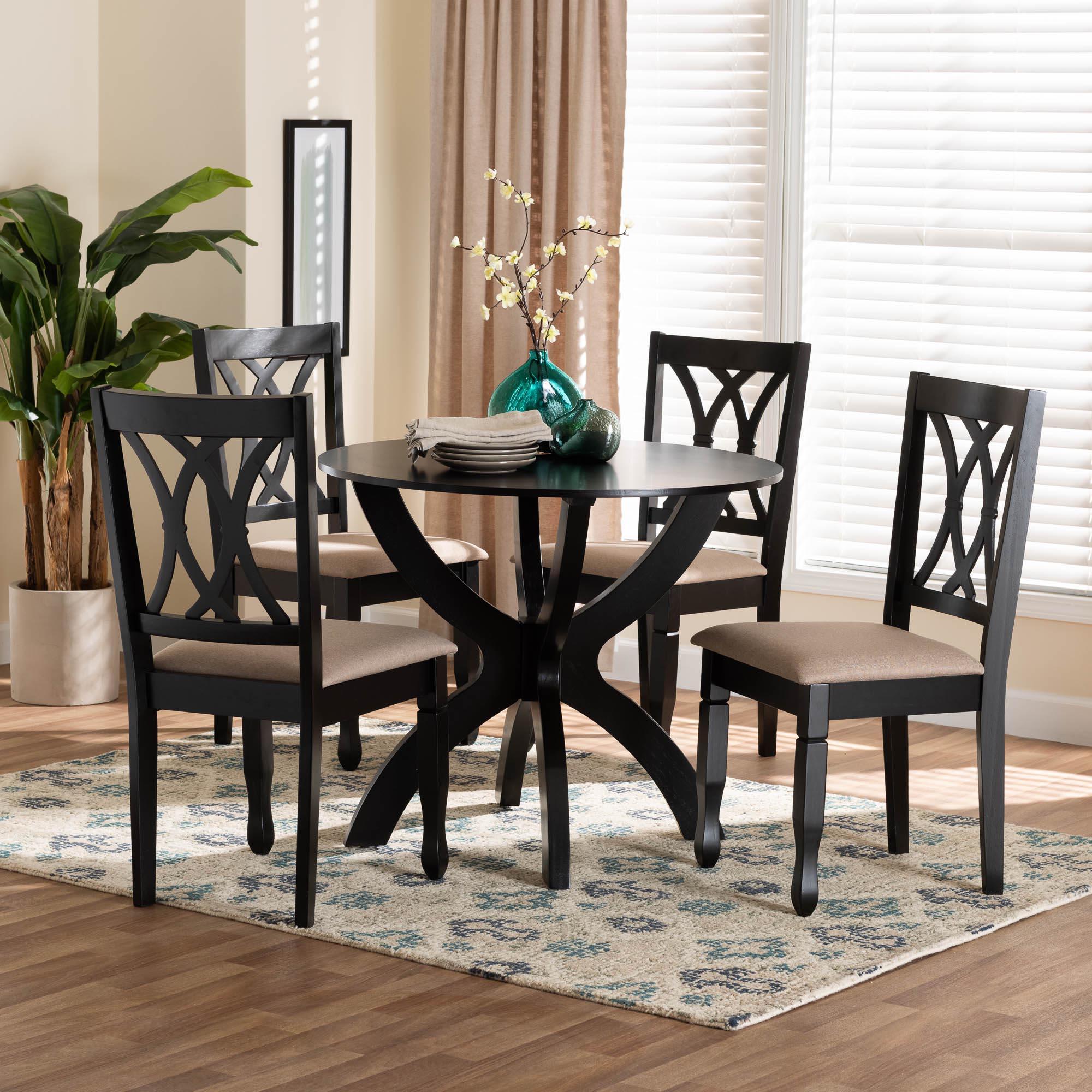 April Modern Sand Fabric and Finished Wood 5-Piece Dining Set