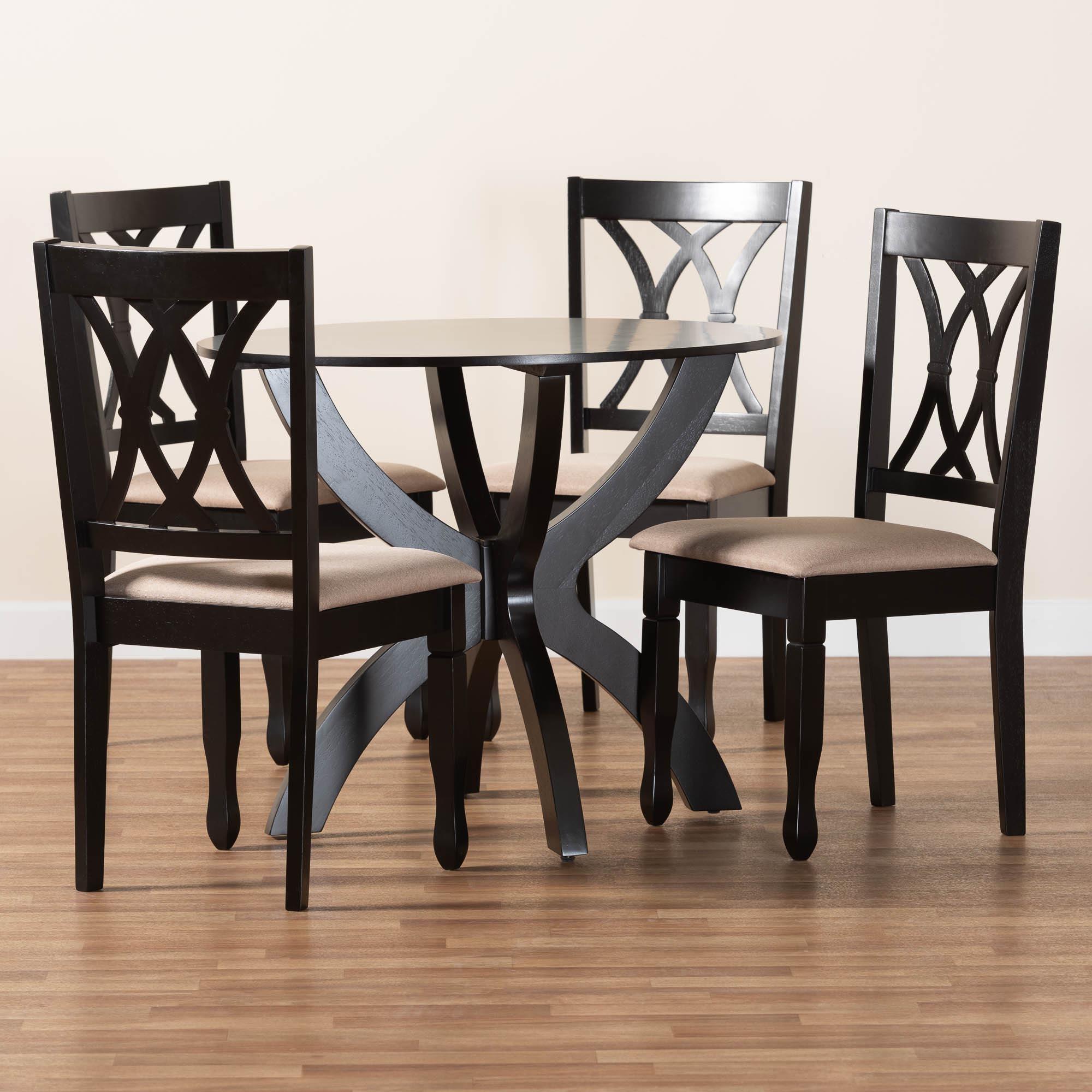 April Modern Sand Fabric and Finished Wood 5-Piece Dining Set