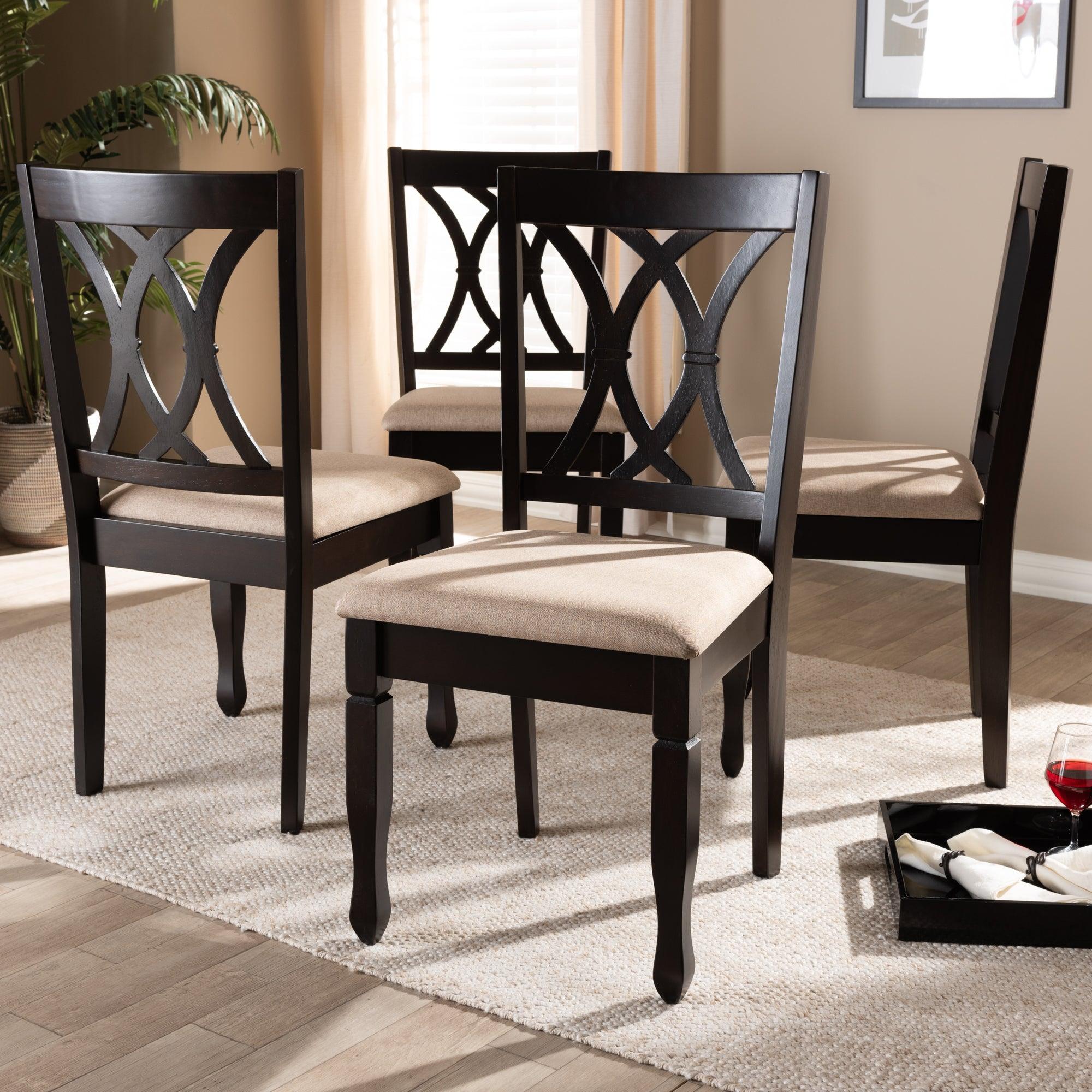 Reneau Modern and Contemporary Sand Fabric Upholstered Espresso Finished Wood Dining Chair Set of 4