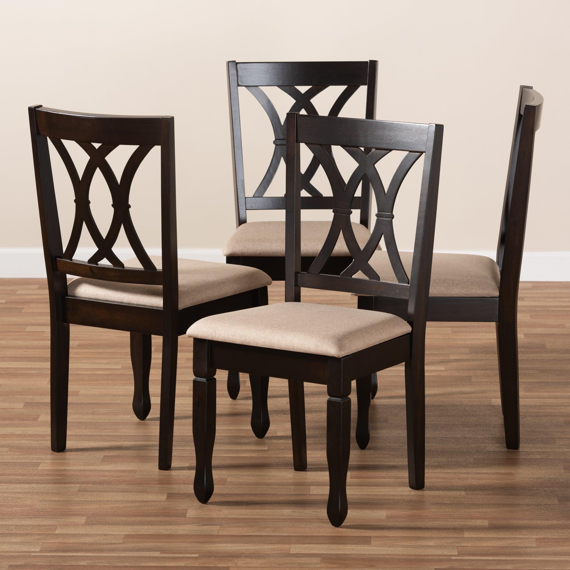 Reneau Modern and Contemporary Sand Fabric Upholstered Espresso Finished Wood Dining Chair Set of 4
