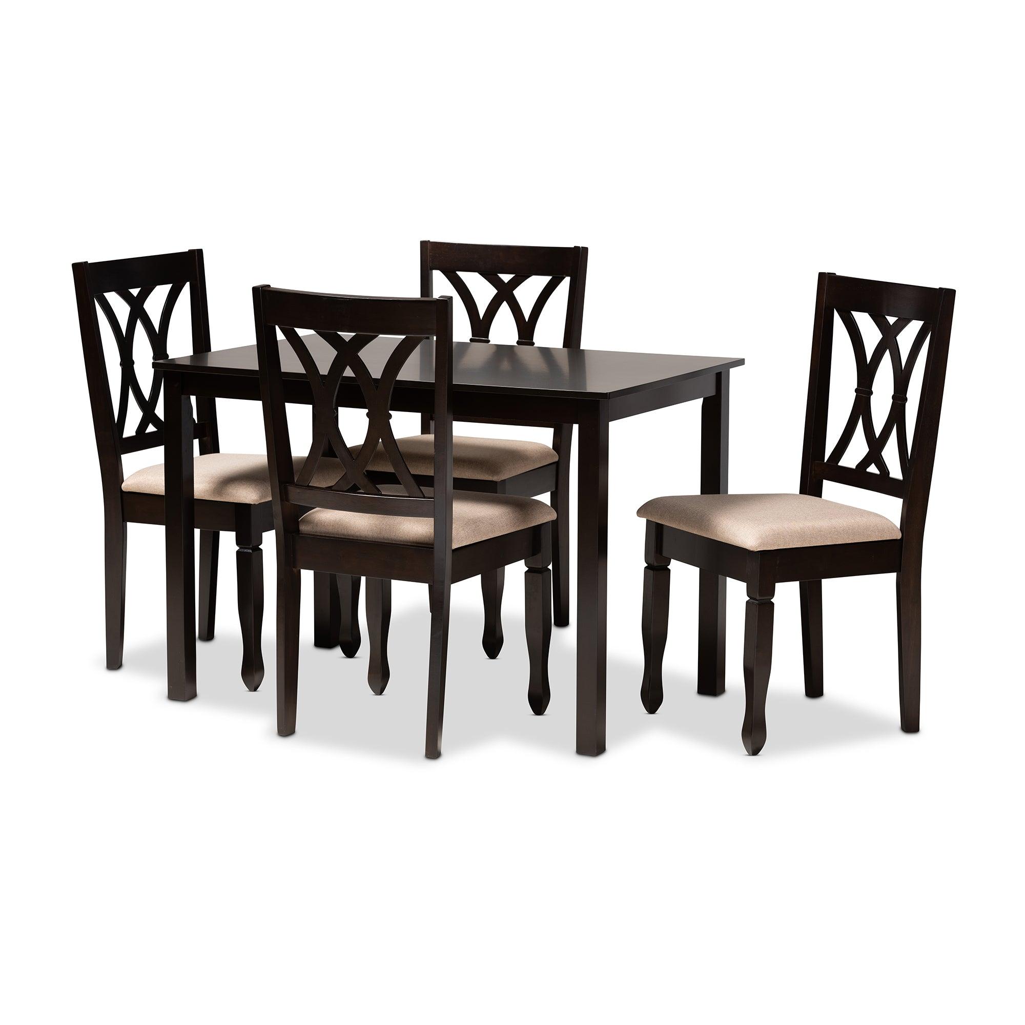 Reneau Modern and Contemporary Sand Fabric Upholstered Espresso Finished Wood 5-Piece Dining Set