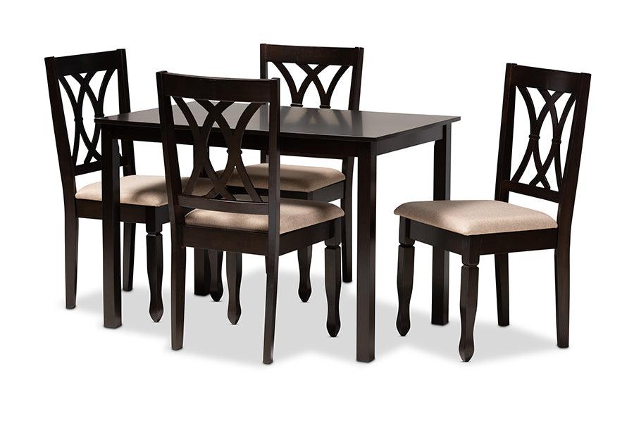Reneau Modern and Contemporary Sand Fabric Upholstered Espresso Finished Wood 5-Piece Dining Set