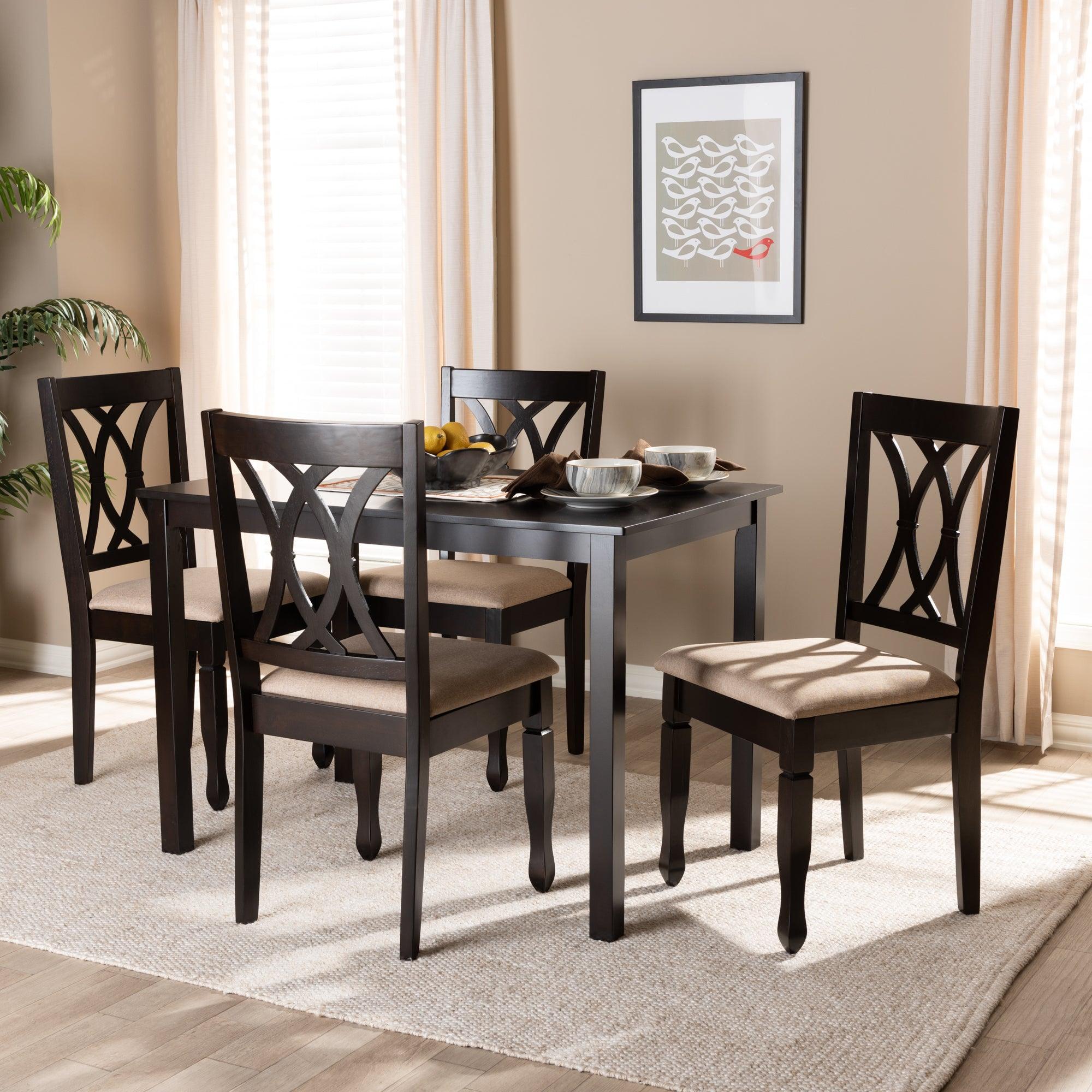 Reneau Modern and Contemporary Sand Fabric Upholstered Espresso Finished Wood 5-Piece Dining Set