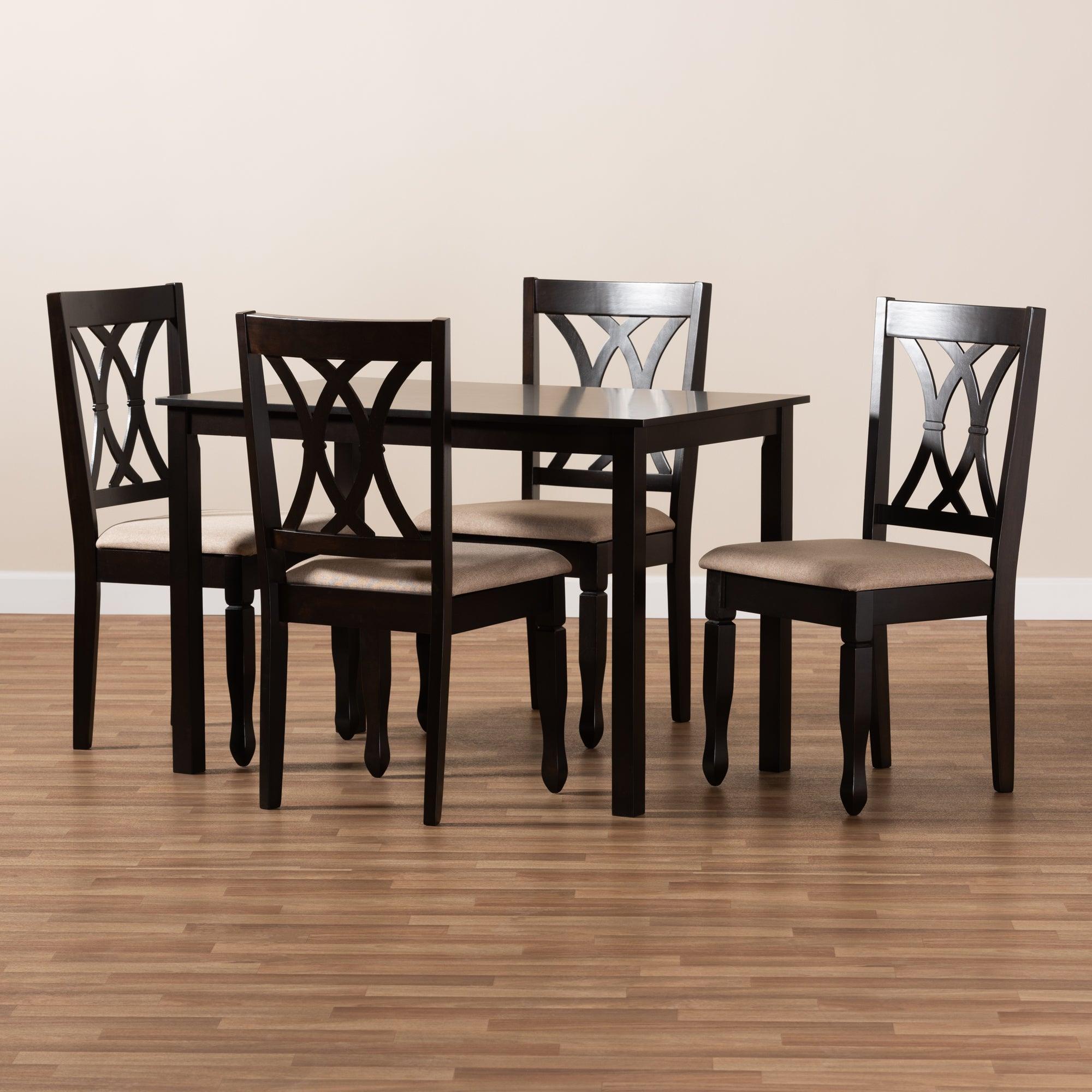 Reneau Modern and Contemporary Sand Fabric Upholstered Espresso Finished Wood 5-Piece Dining Set