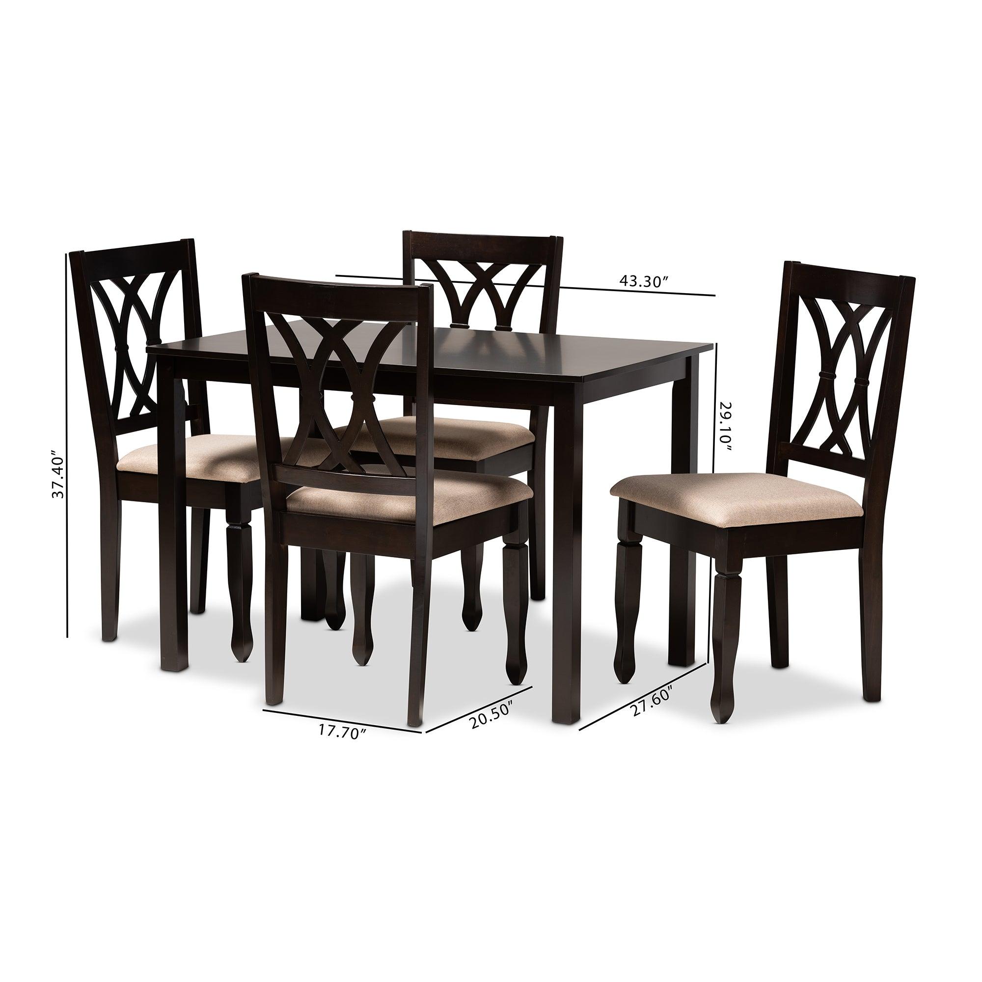 Reneau Modern and Contemporary Sand Fabric Upholstered Espresso Finished Wood 5-Piece Dining Set