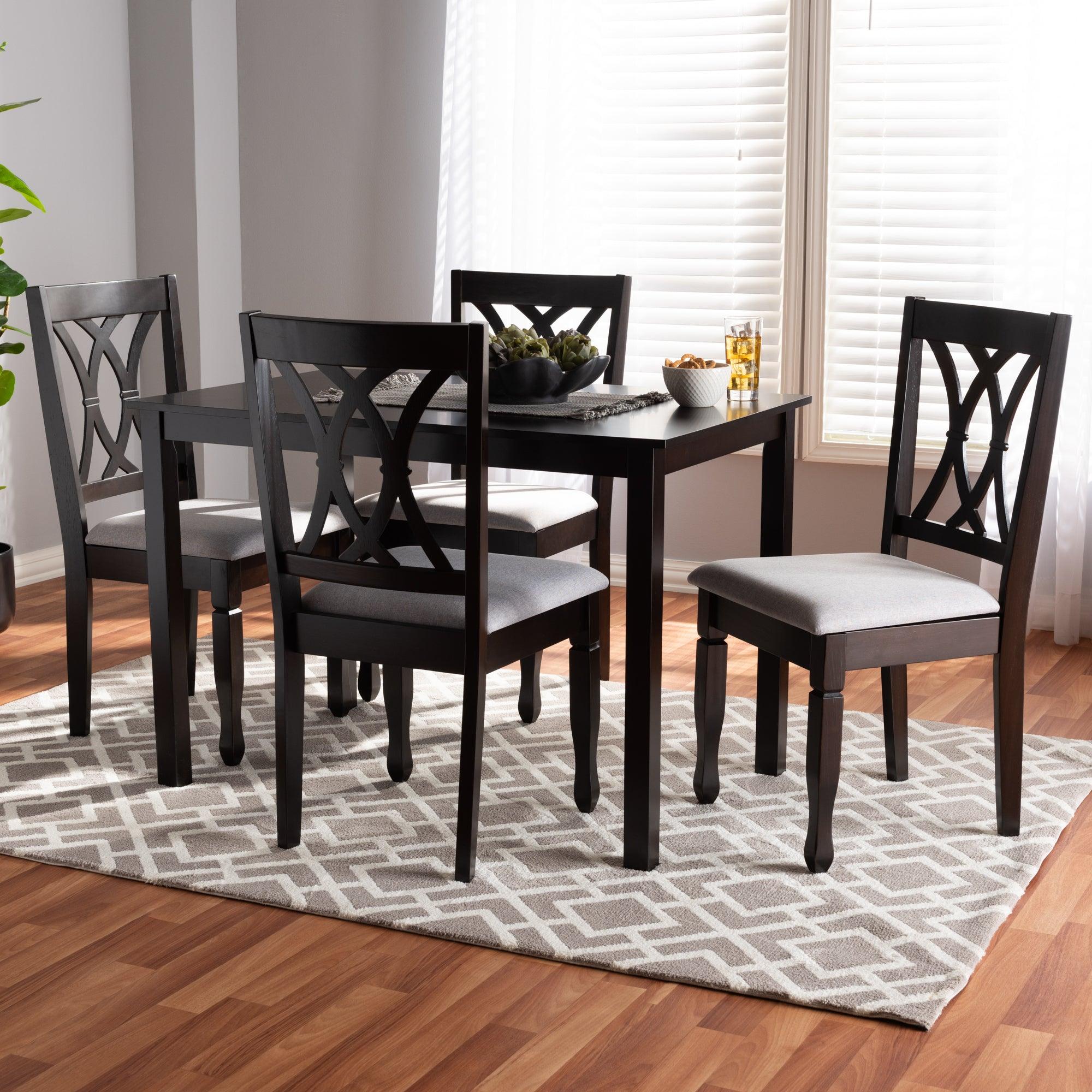 Reneau Modern and Contemporary Fabric Upholstered Espresso Finished Wood 5-Piece Dining Set