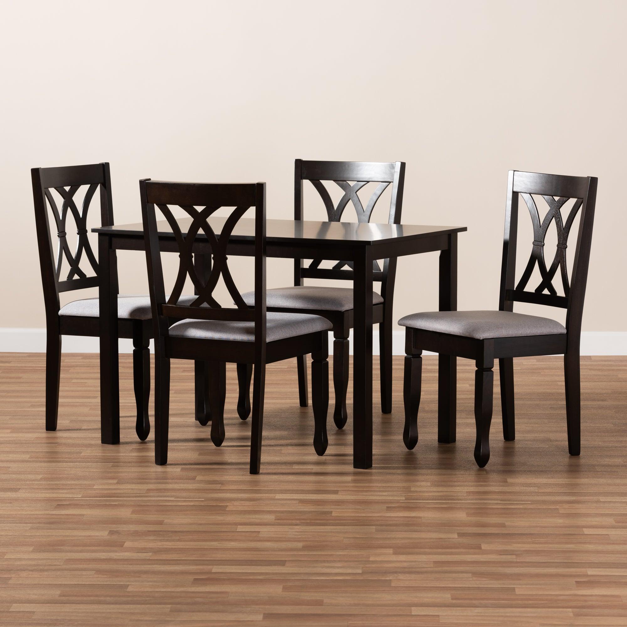Reneau Modern and Contemporary Fabric Upholstered Espresso Finished Wood 5-Piece Dining Set