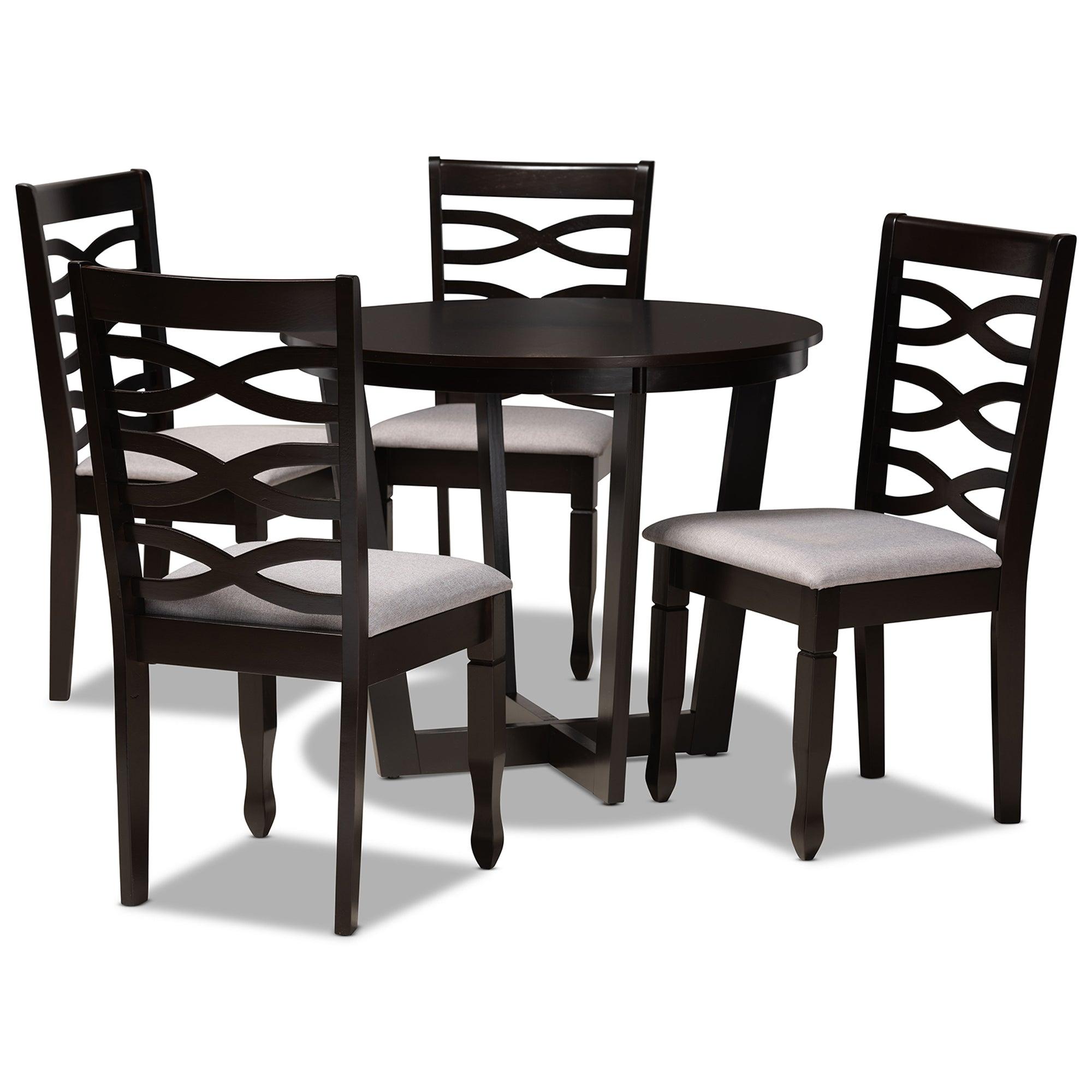 Leda Modern and Contemporary Fabric Upholstered and Finished Wood 5-Piece Dining Set