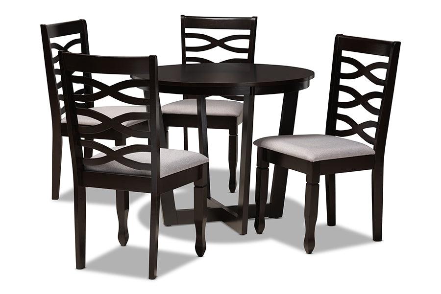 Leda Modern and Contemporary Fabric Upholstered and Finished Wood 5-Piece Dining Set