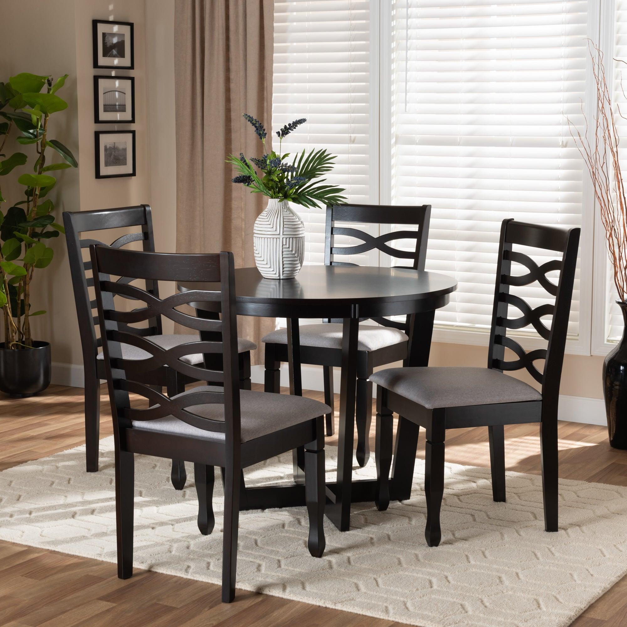 Leda Modern and Contemporary Fabric Upholstered and Finished Wood 5-Piece Dining Set