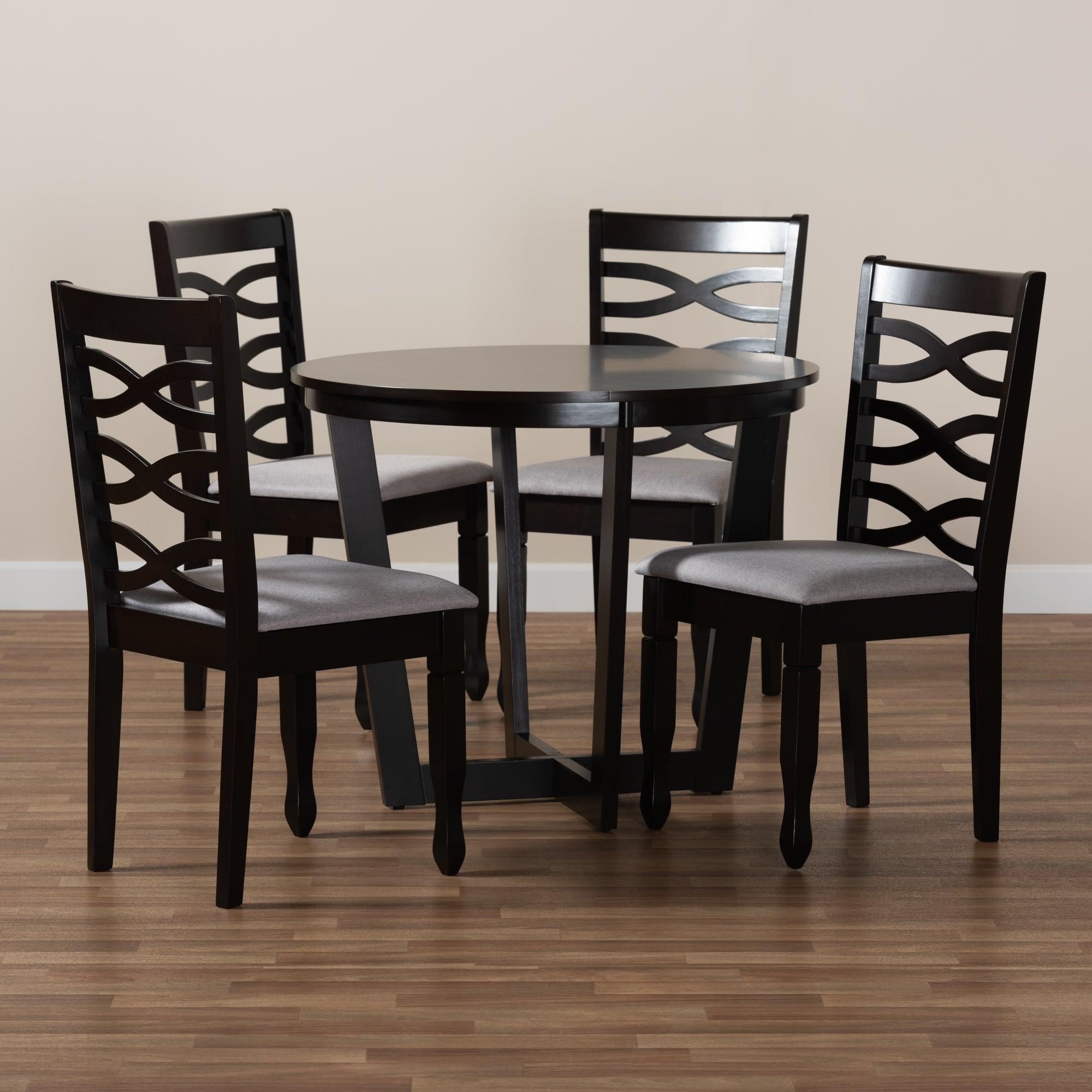 Leda Modern and Contemporary Fabric Upholstered and Finished Wood 5-Piece Dining Set