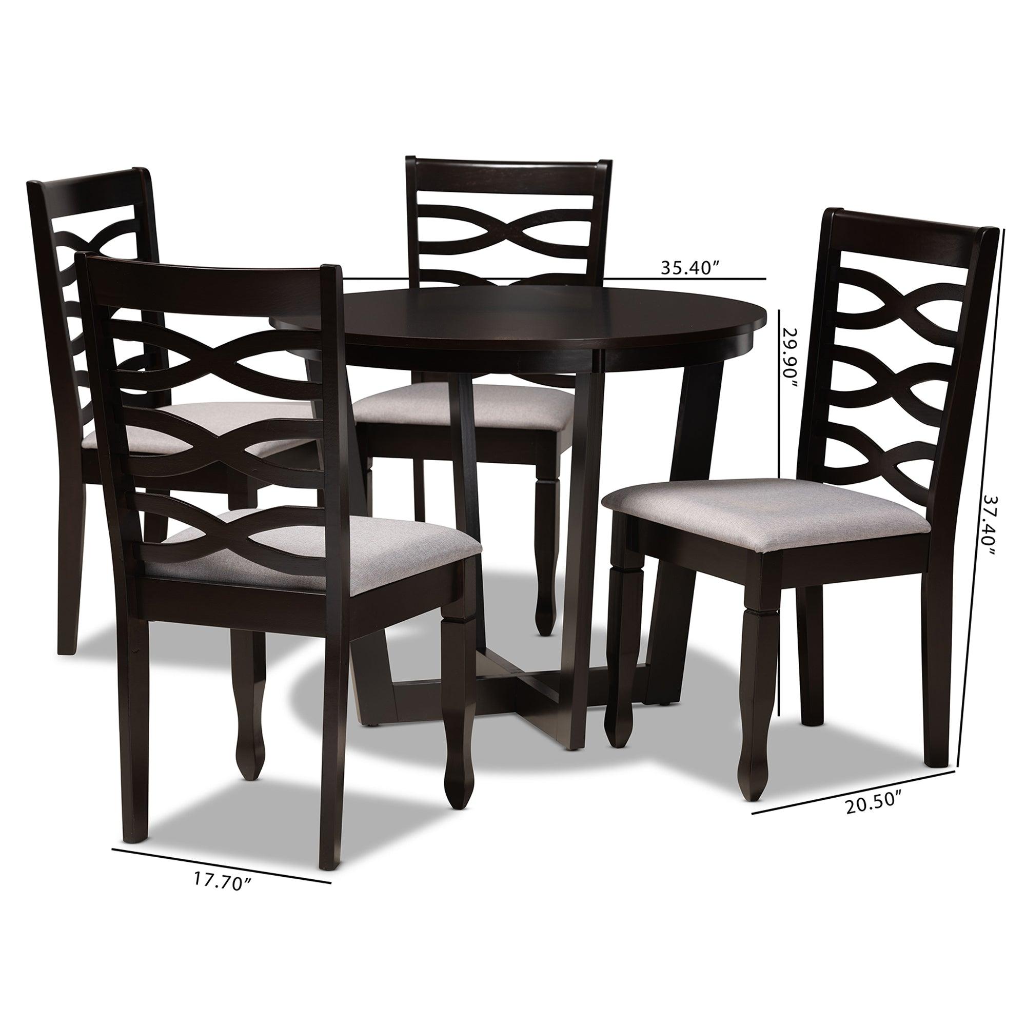 Leda Modern and Contemporary Fabric Upholstered and Finished Wood 5-Piece Dining Set