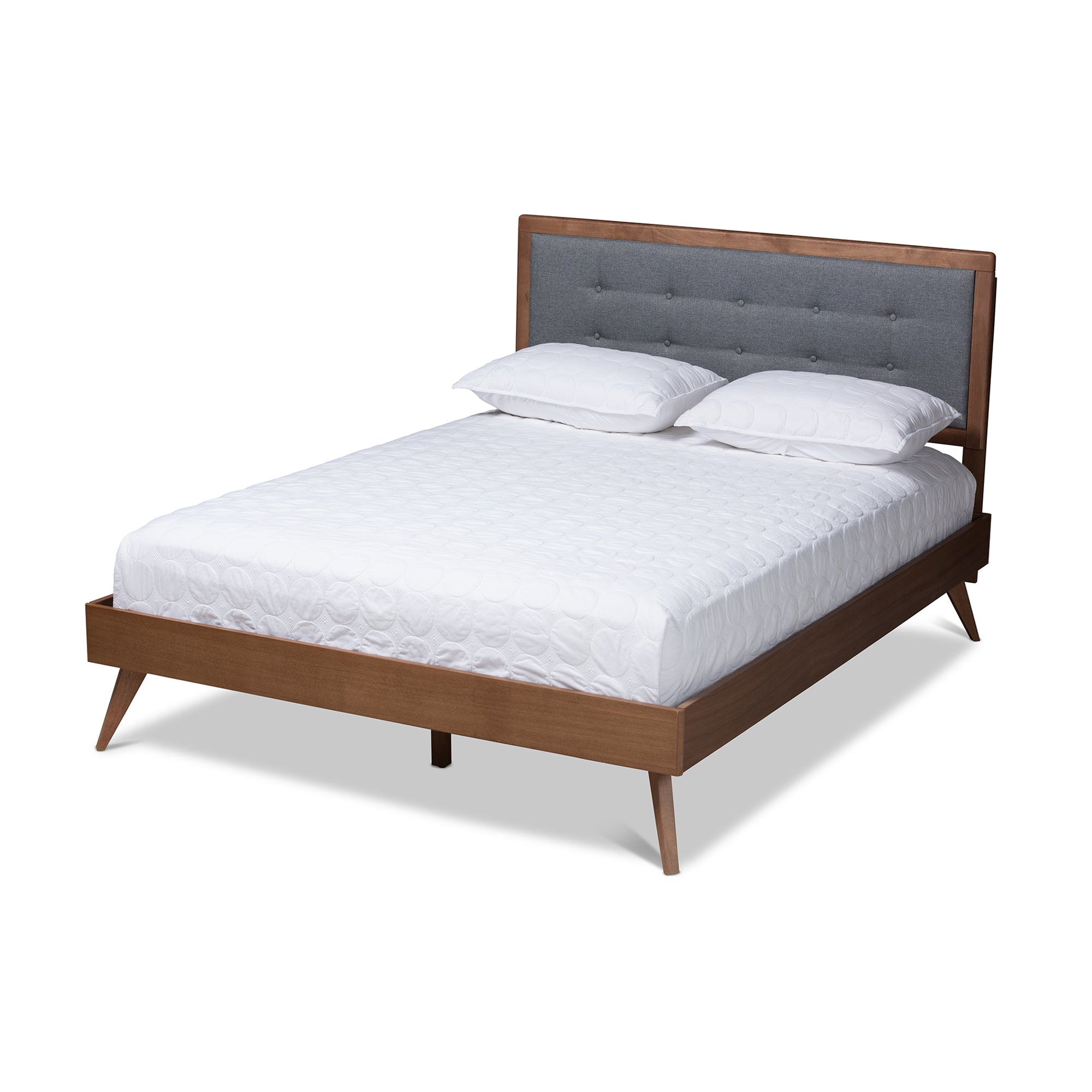 Ines Mid-Century Modern Fabric Upholstered Finished Wood Platform Bed