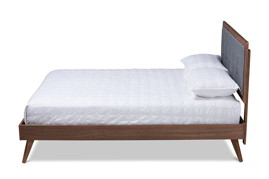 Ines Mid-Century Modern Fabric Upholstered Finished Wood Platform Bed