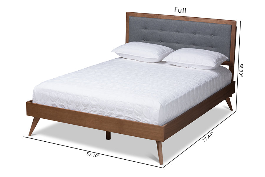 Ines Mid-Century Modern Fabric Upholstered Finished Wood Platform Bed