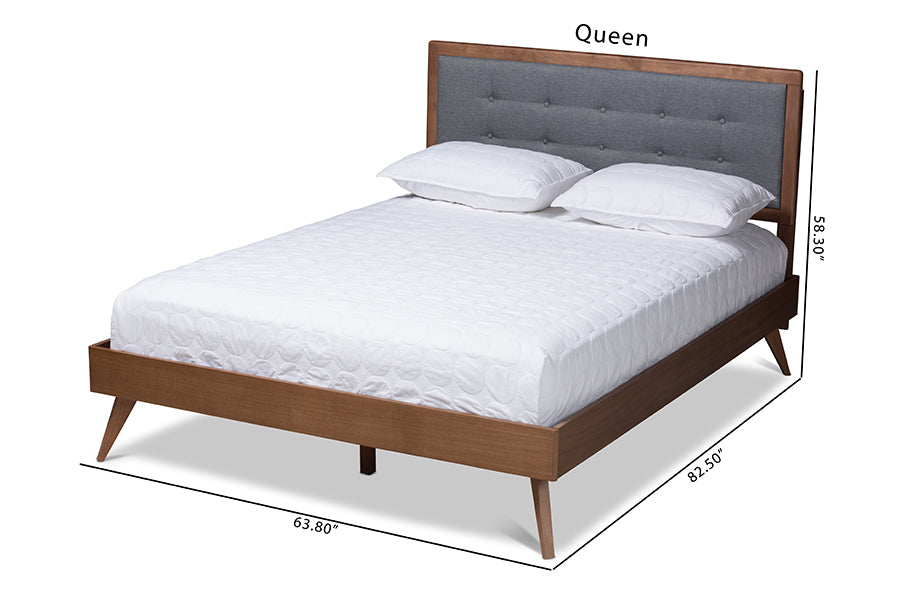 Ines Mid-Century Modern Fabric Upholstered Finished Wood Platform Bed
