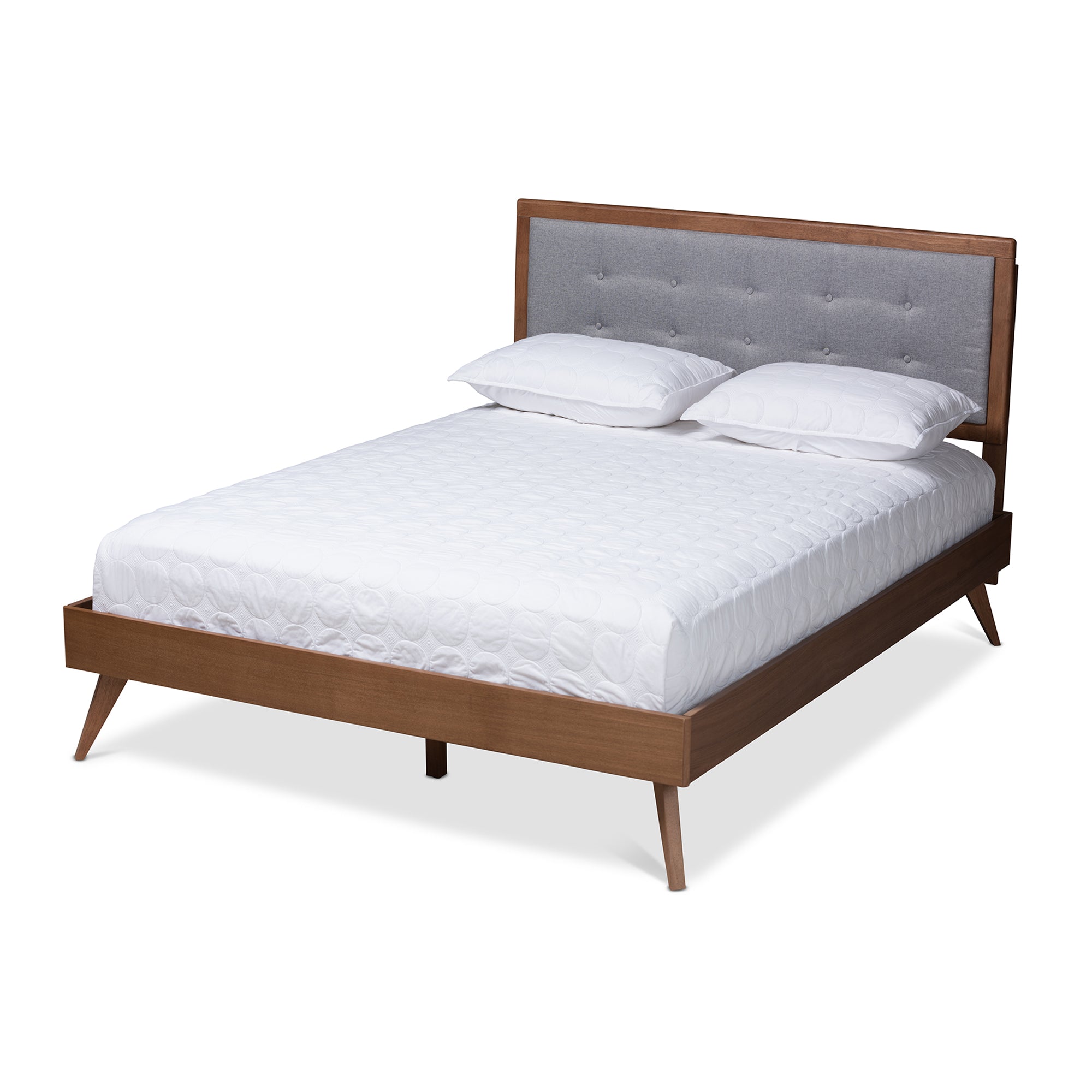Ines Mid-Century Modern Fabric Upholstered Finished Wood Platform Bed