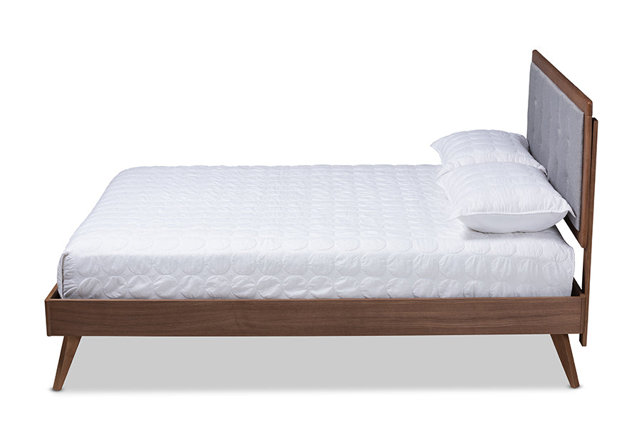 Ines Mid-Century Modern Fabric Upholstered Finished Wood Platform Bed