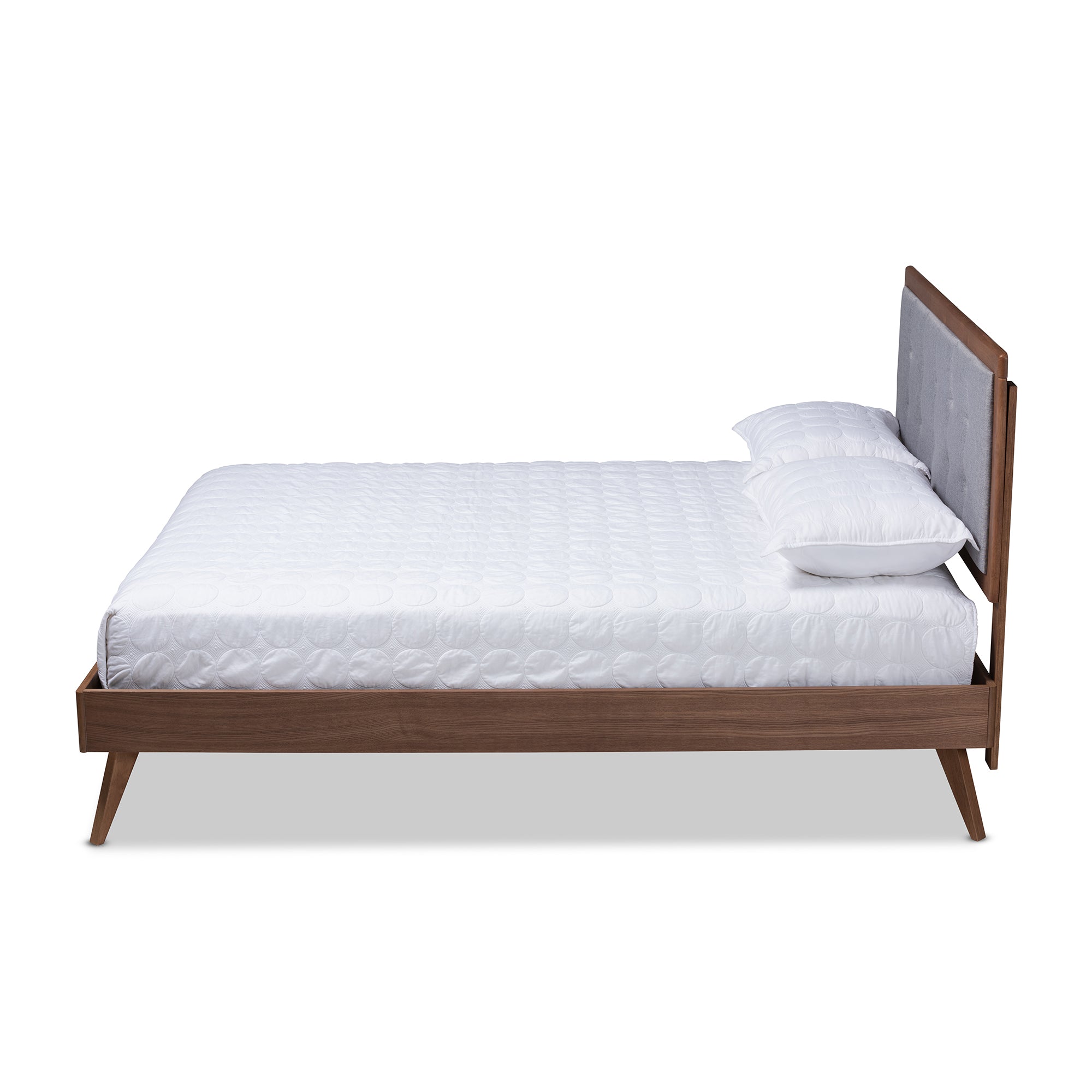 Ines Mid-Century Modern Fabric Upholstered Finished Wood Platform Bed