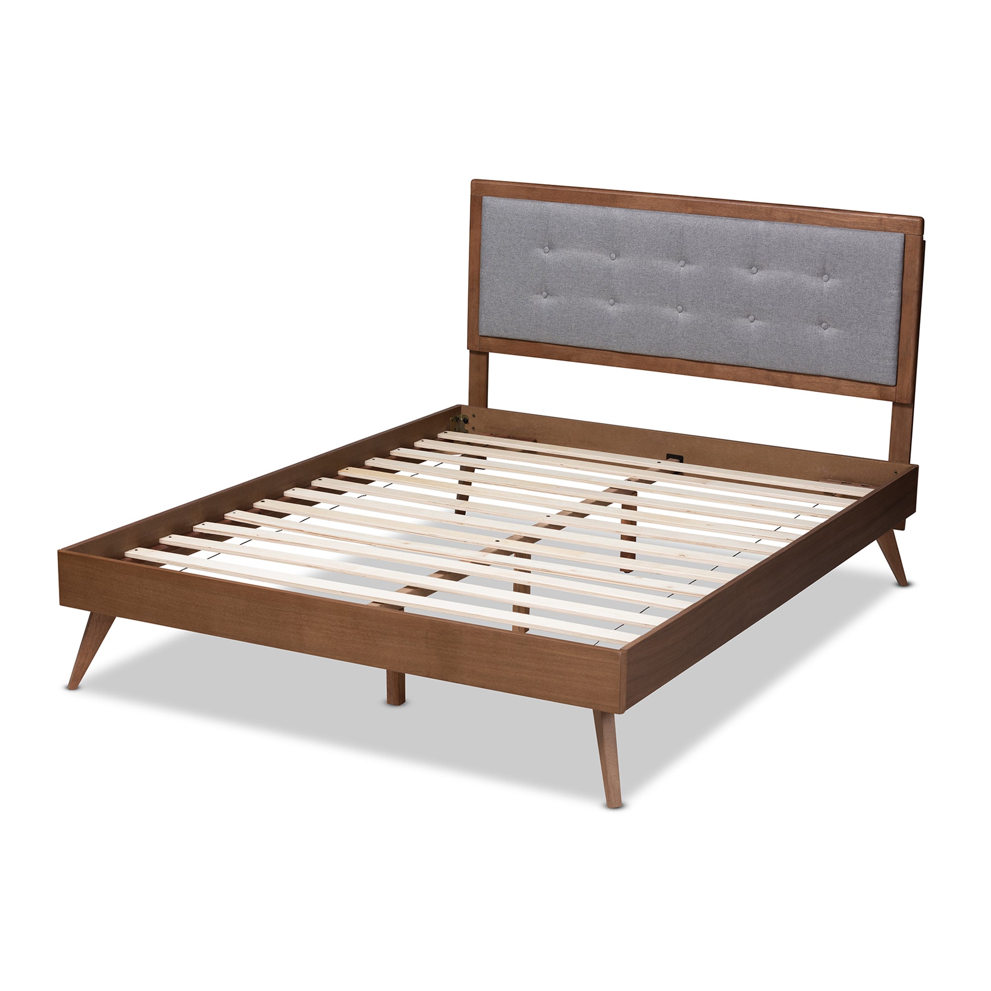Ines Mid-Century Modern Fabric Upholstered Finished Wood Platform Bed