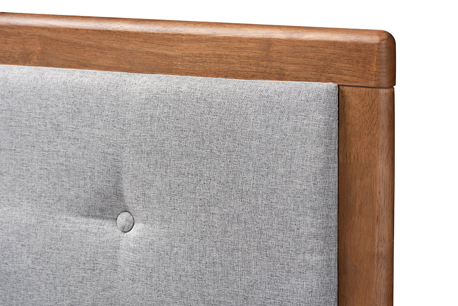 Ines Mid-Century Modern Fabric Upholstered Finished Wood Platform Bed