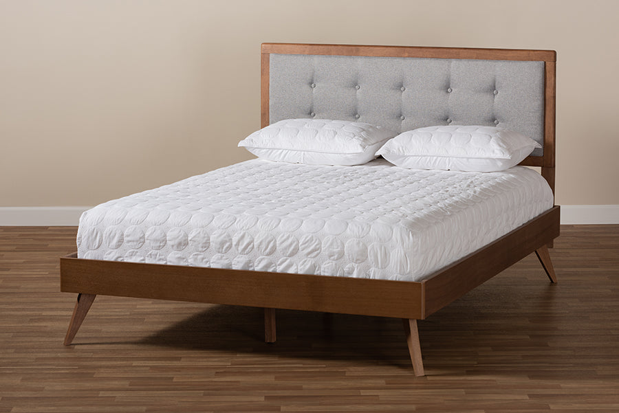 Ines Mid-Century Modern Fabric Upholstered Finished Wood Platform Bed