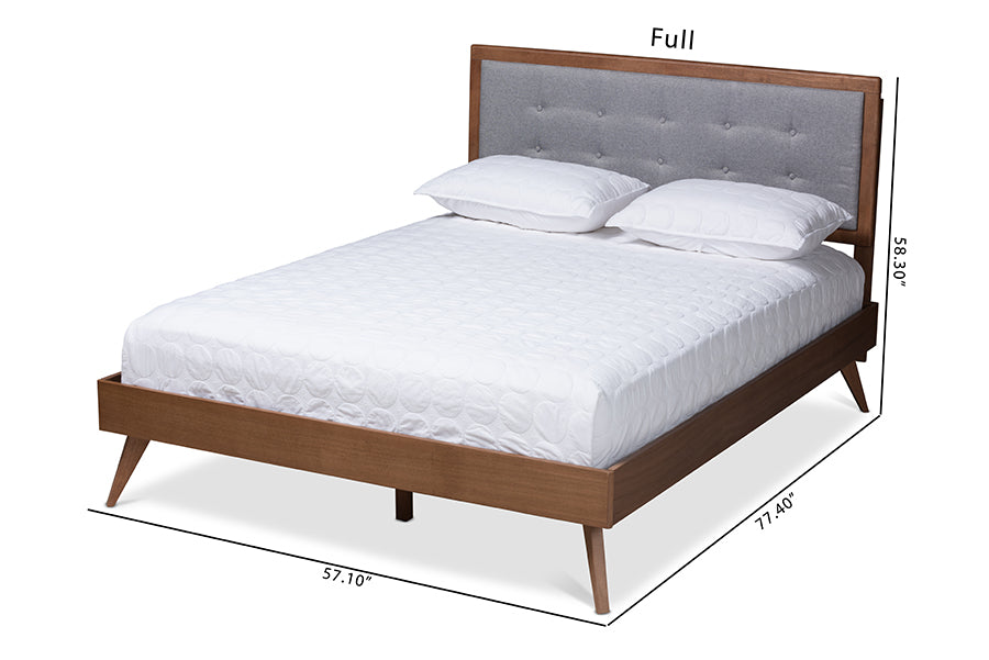 Ines Mid-Century Modern Fabric Upholstered Finished Wood Platform Bed