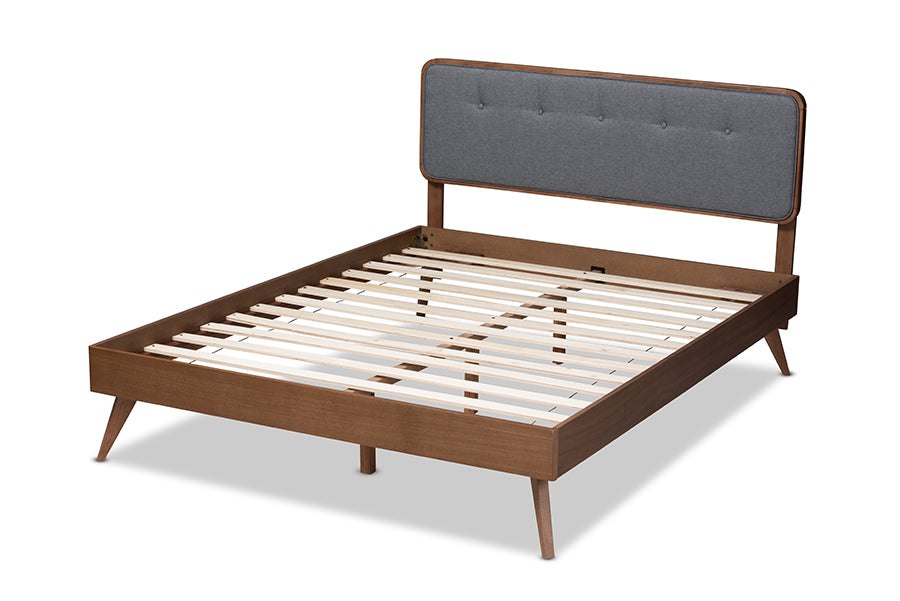 Dilara Mid-Century Modern Fabric Upholstered Finished Wood Platform Bed