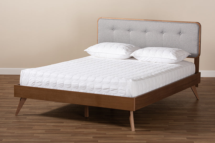 Dilara Mid-Century Modern Fabric Upholstered Finished Wood Platform Bed