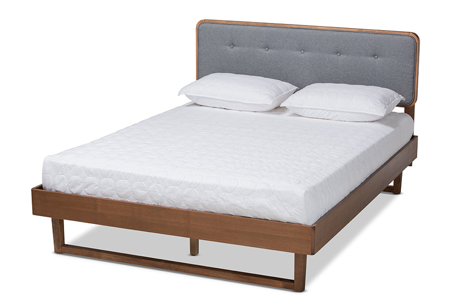 Natalia Mid-Century Modern Fabric Upholstered and Finished Wood Platform Bed