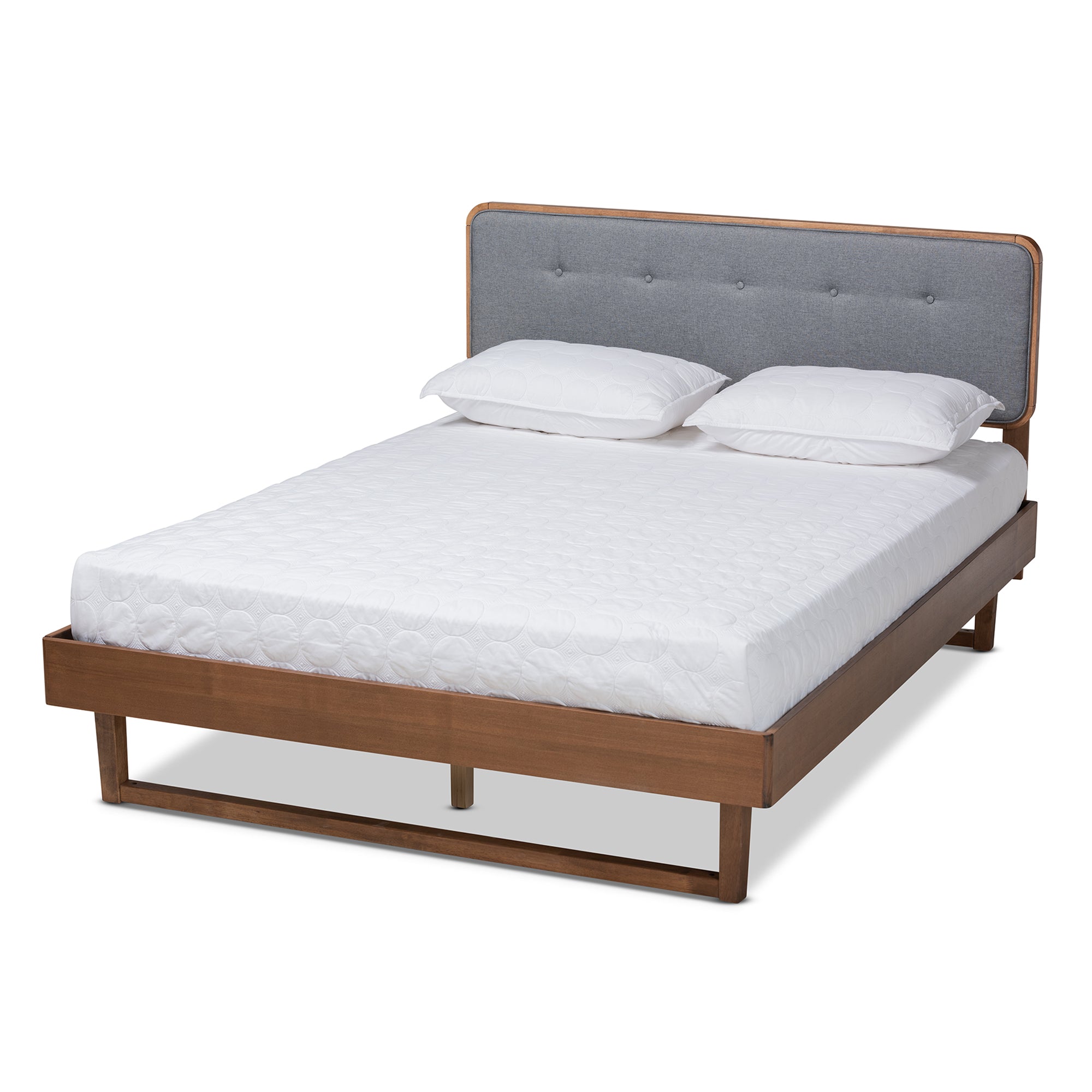 Natalia Mid-Century Modern Fabric Upholstered and Finished Wood Platform Bed