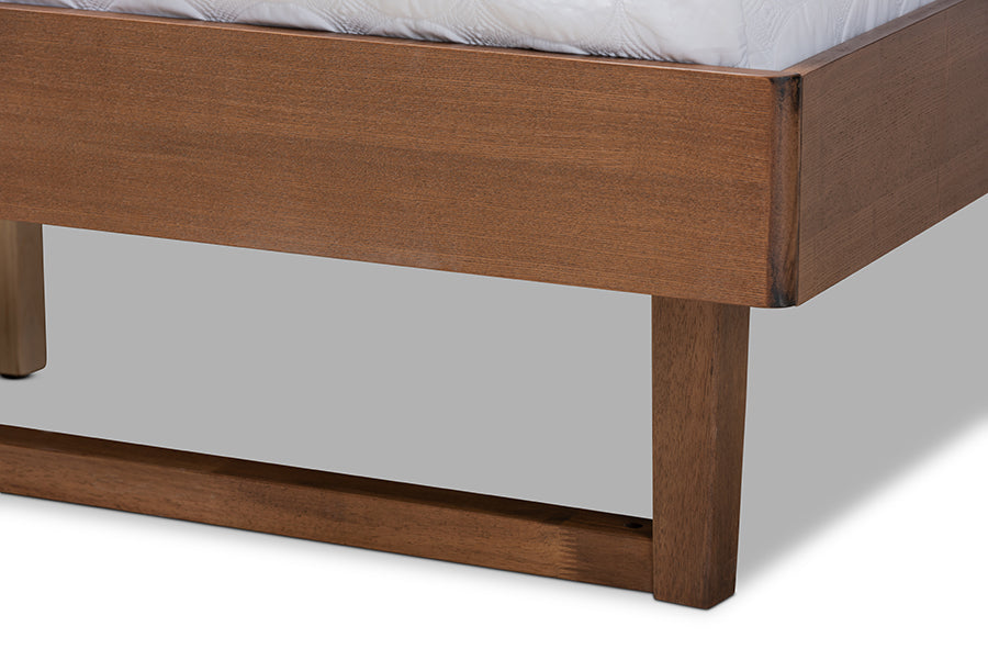 Natalia Mid-Century Modern Fabric Upholstered and Finished Wood Platform Bed