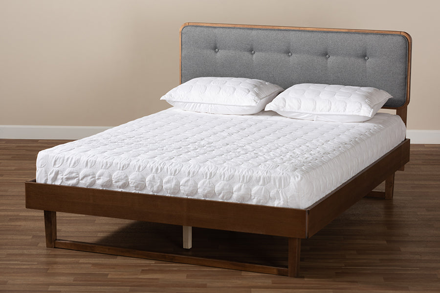 Natalia Mid-Century Modern Fabric Upholstered and Finished Wood Platform Bed