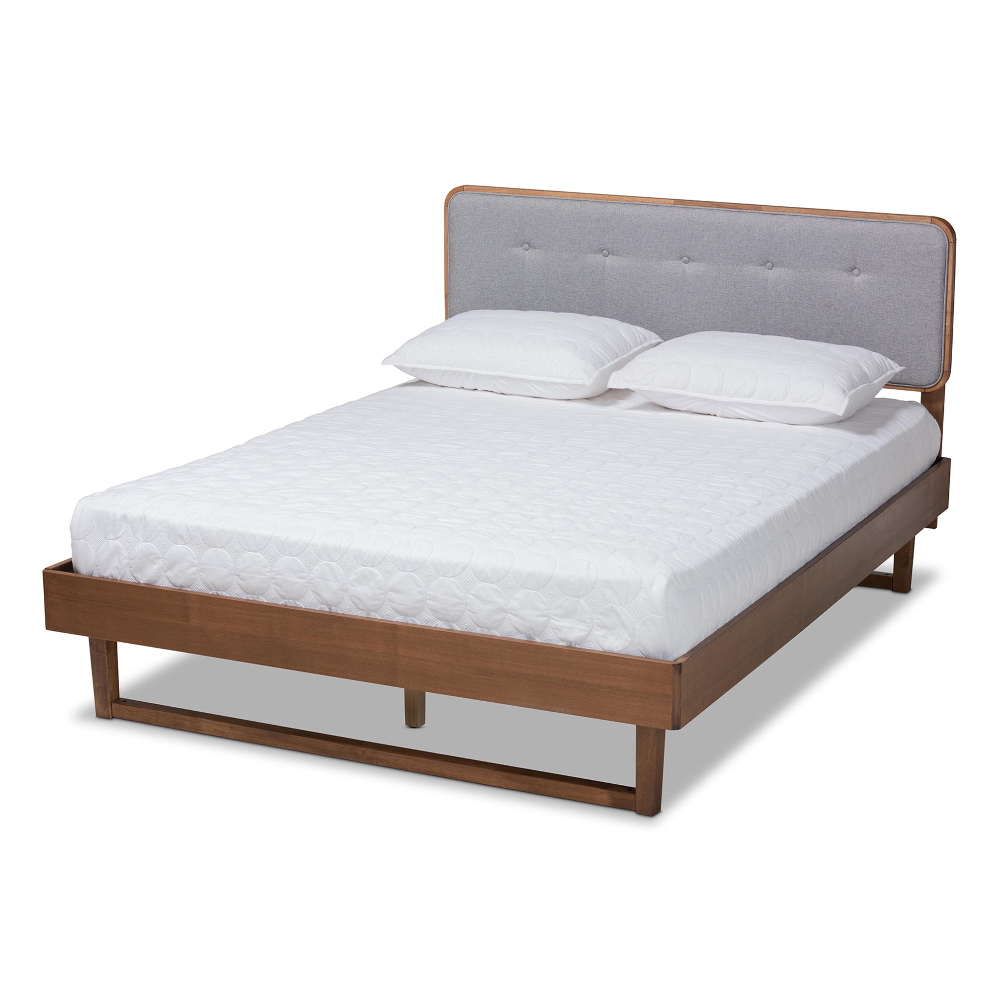 Natalia Mid-Century Modern Fabric Upholstered and Finished Wood Platform Bed