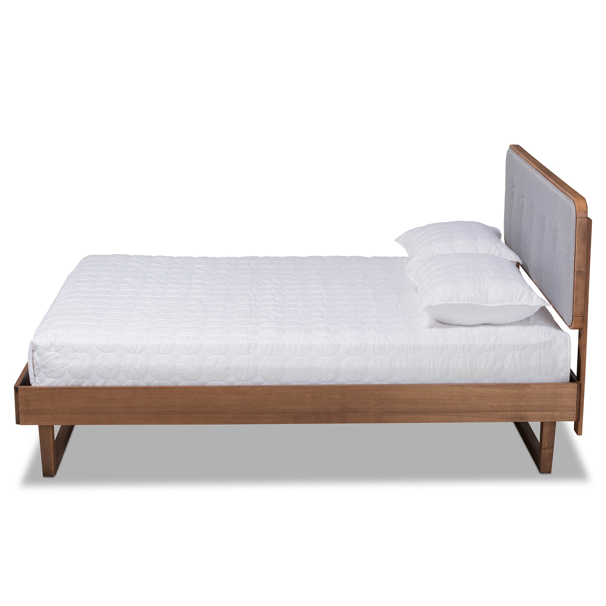 Natalia Mid-Century Modern Fabric Upholstered and Finished Wood Platform Bed