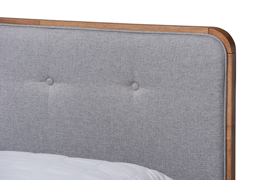 Natalia Mid-Century Modern Fabric Upholstered and Finished Wood Platform Bed