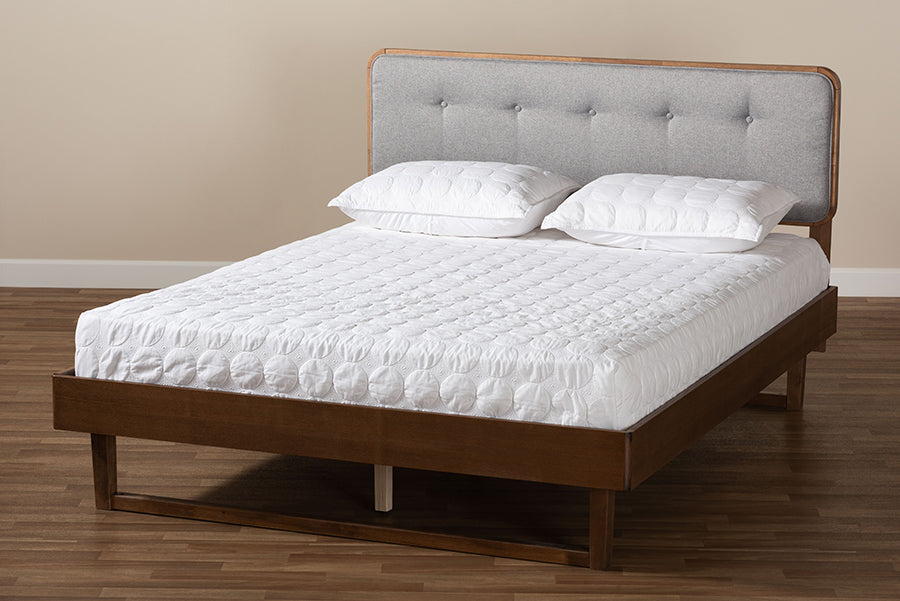 Natalia Mid-Century Modern Fabric Upholstered and Finished Wood Platform Bed