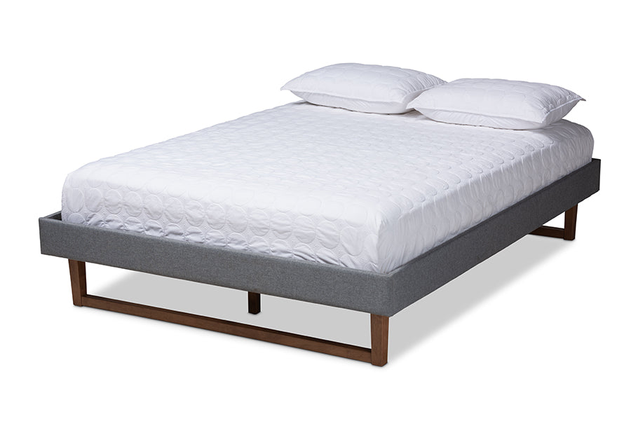 Liliya Mid-Century Modern Dark Fabric Upholstered Finished Wood Platform Bed