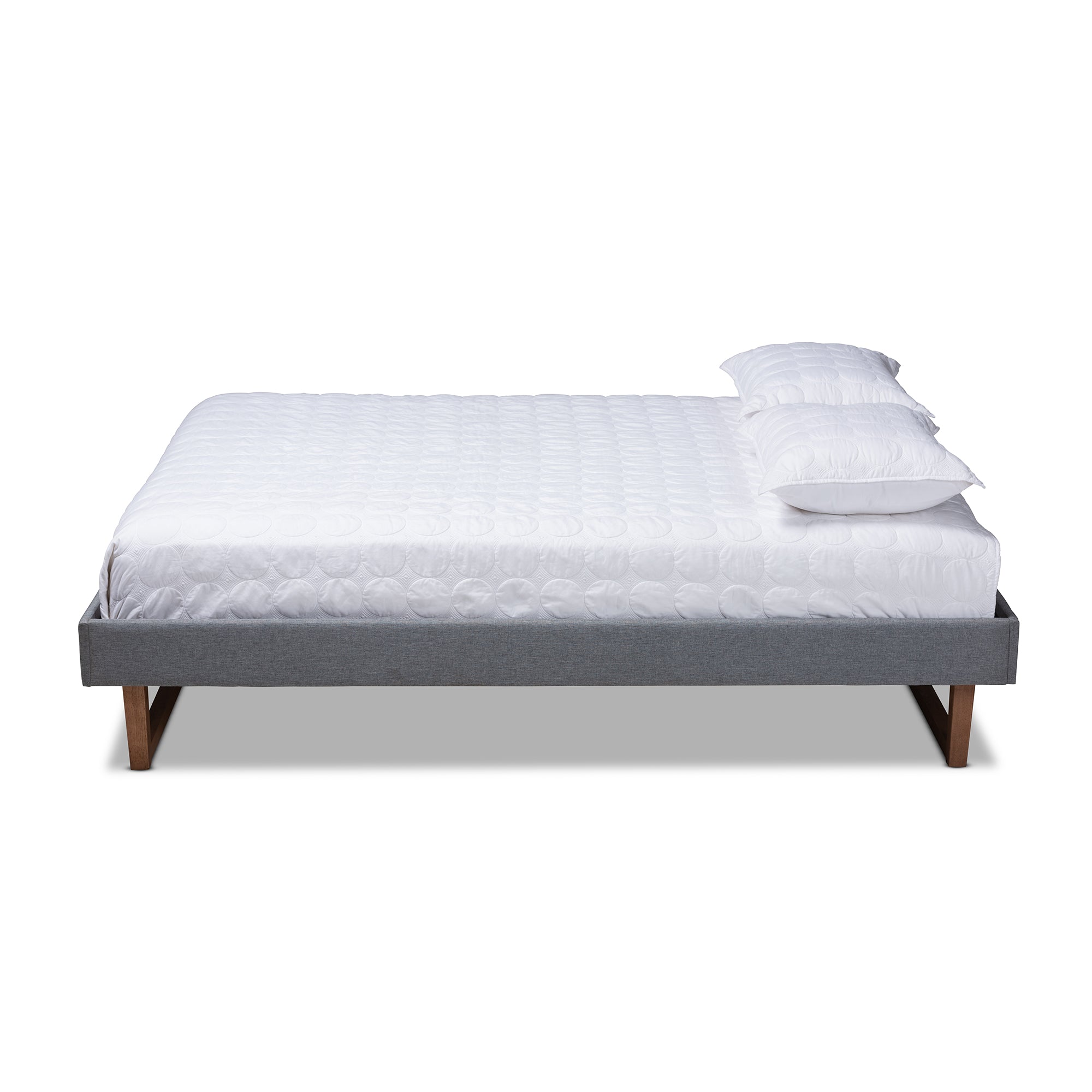 Liliya Mid-Century Modern Dark Fabric Upholstered Finished Wood Platform Bed