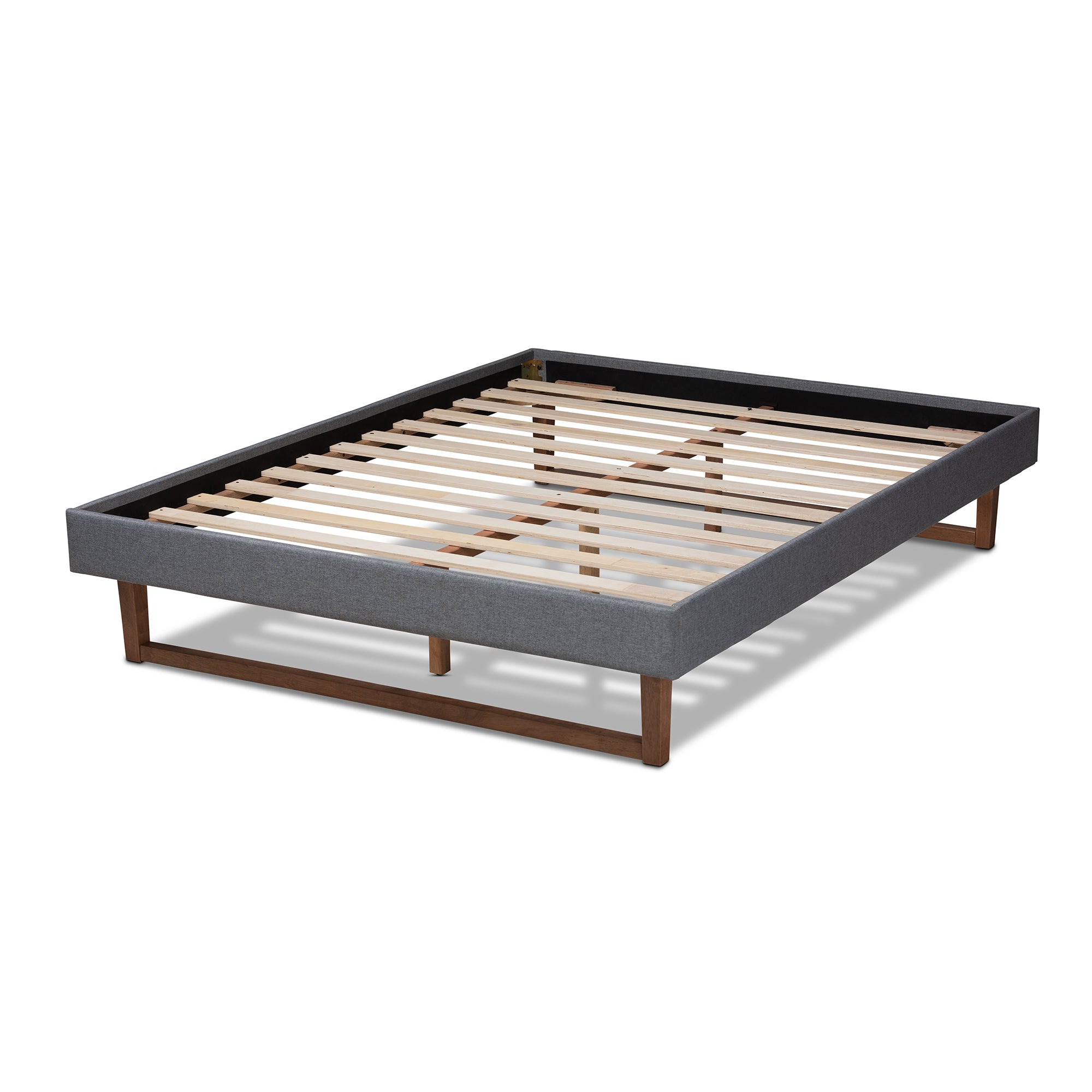 Liliya Mid-Century Modern Dark Fabric Upholstered Finished Wood Platform Bed