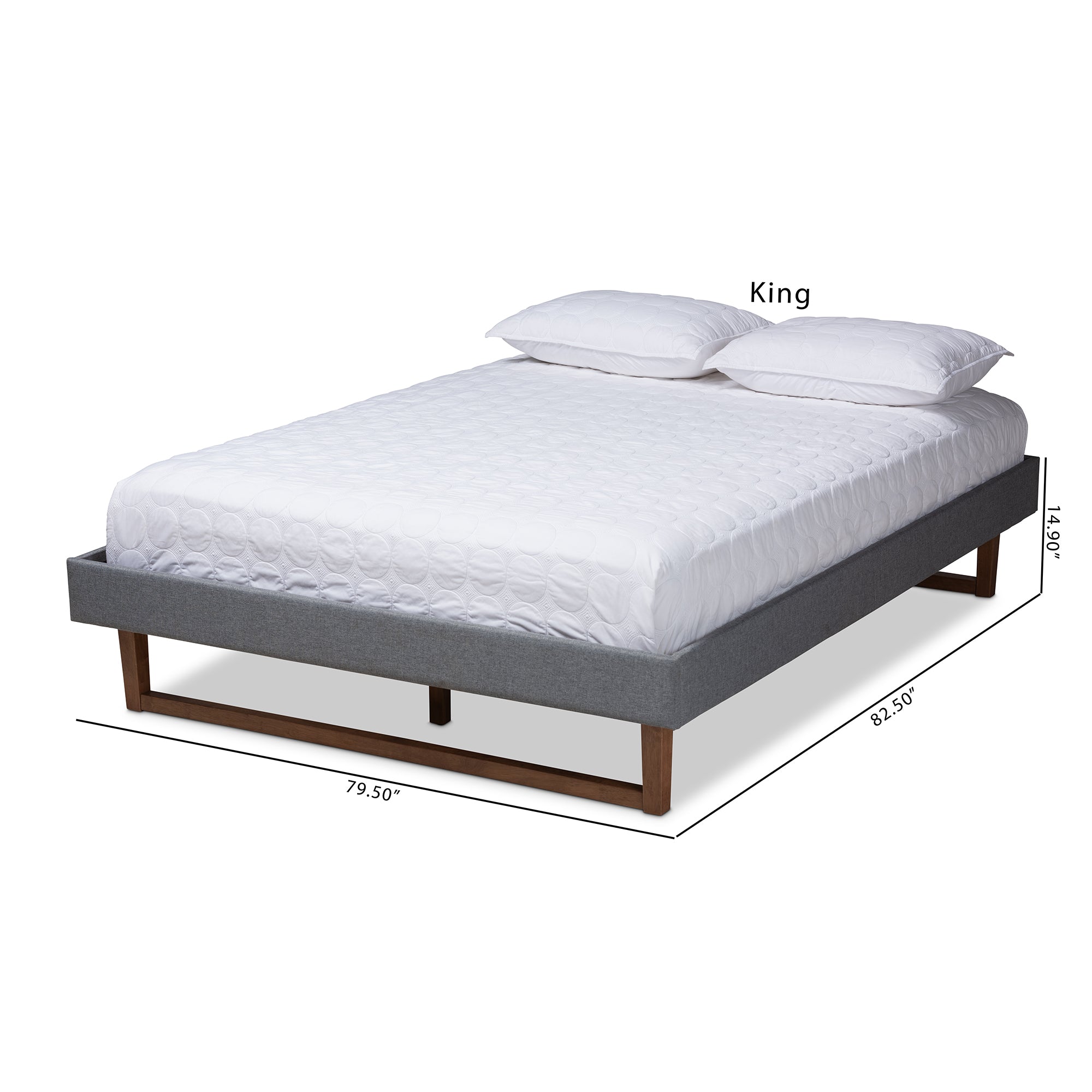 Liliya Mid-Century Modern Dark Fabric Upholstered Finished Wood Platform Bed