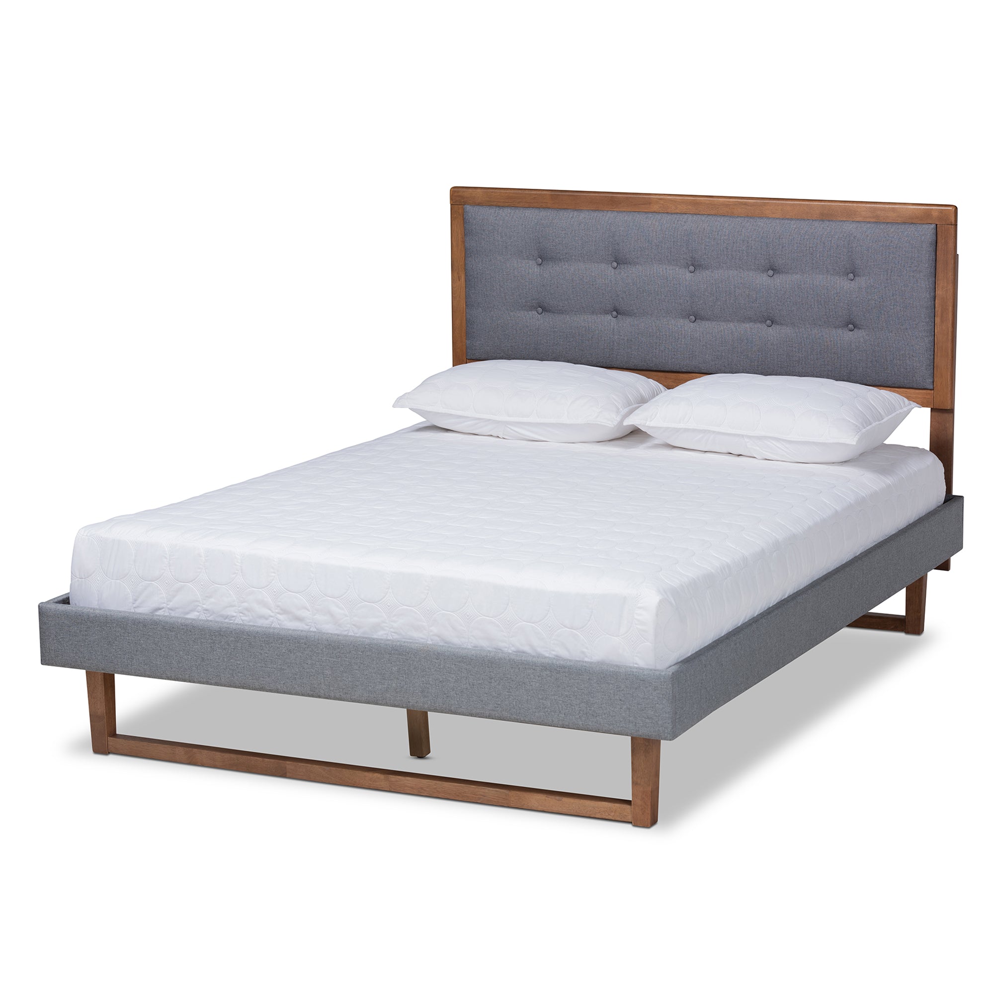 Emele Modern Transitional Dark Fabric Upholstered and Ash Finished Wood Platform Bed