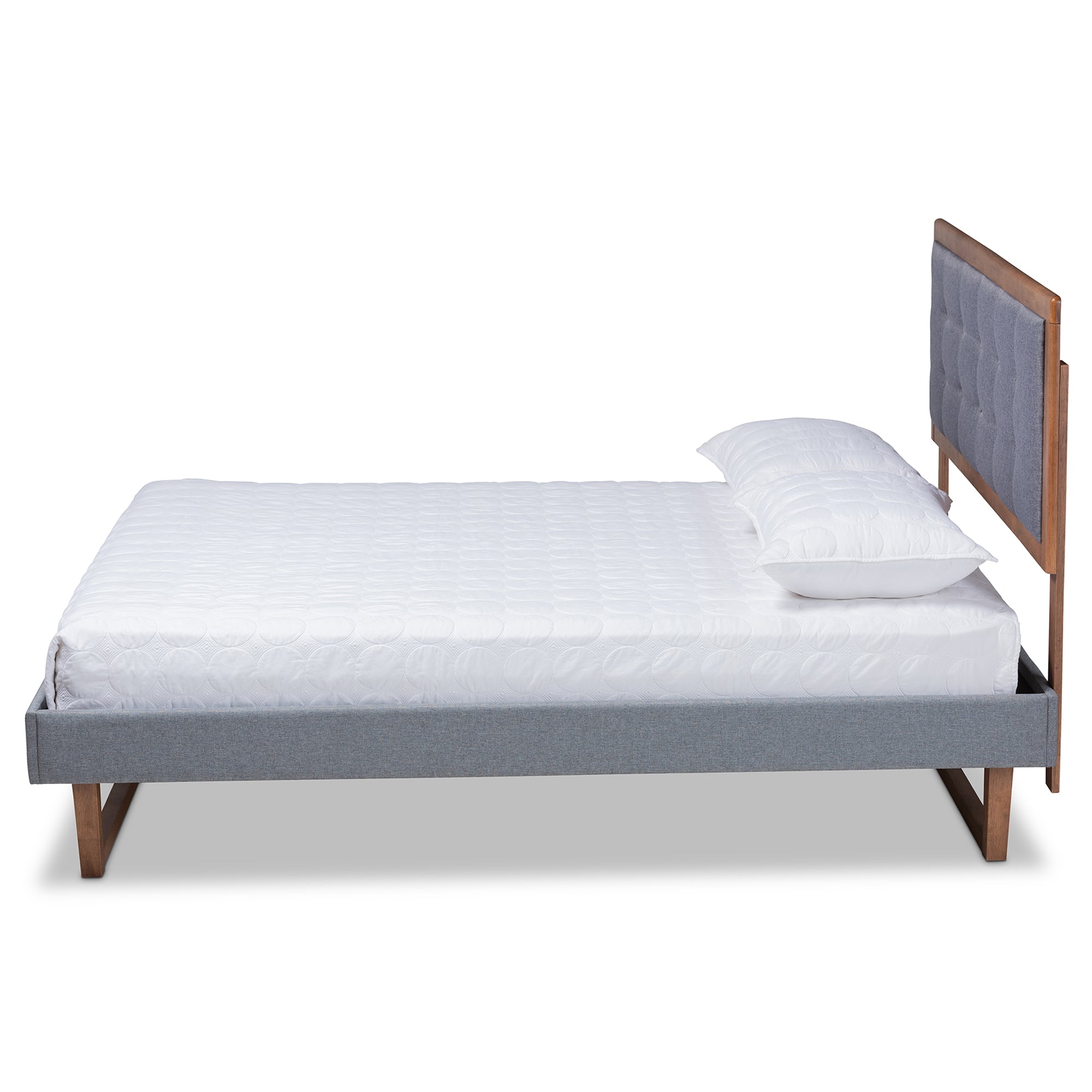 Emele Modern Transitional Dark Fabric Upholstered and Ash Finished Wood Platform Bed