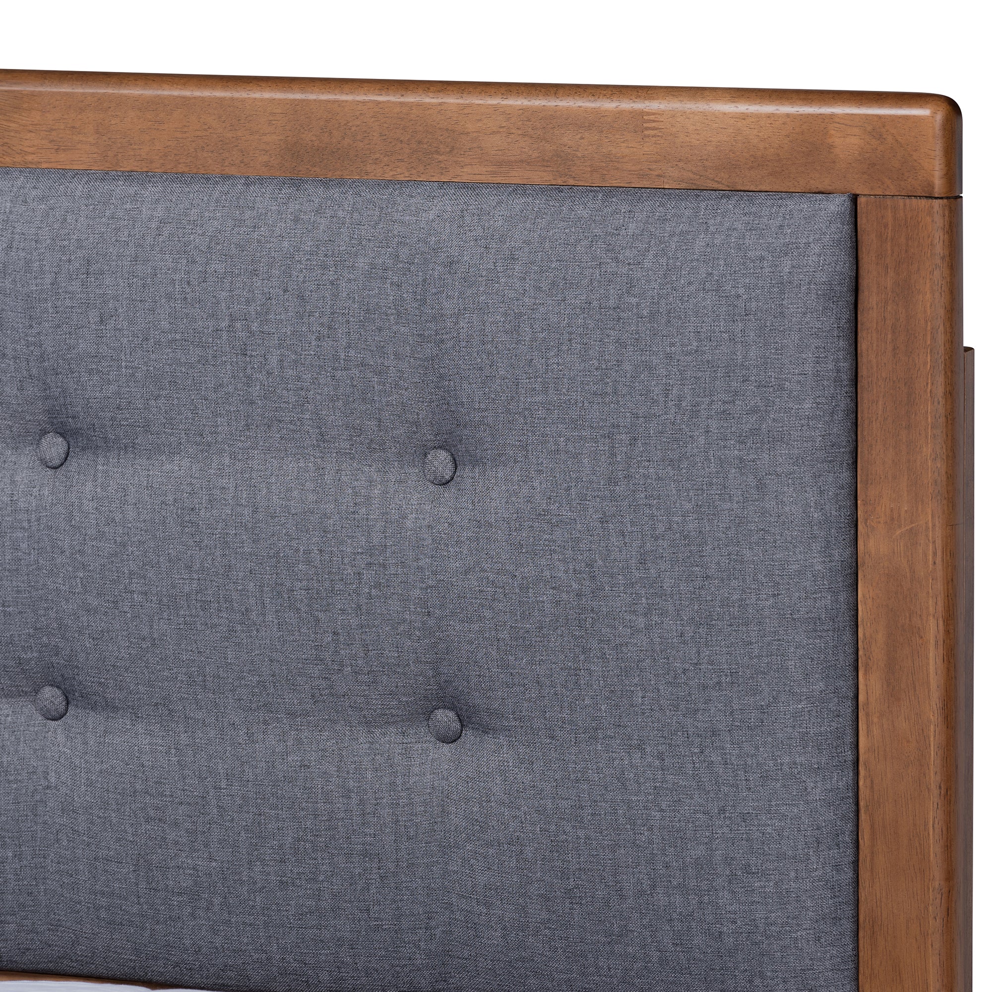 Emele Modern Transitional Dark Fabric Upholstered and Ash Finished Wood Platform Bed