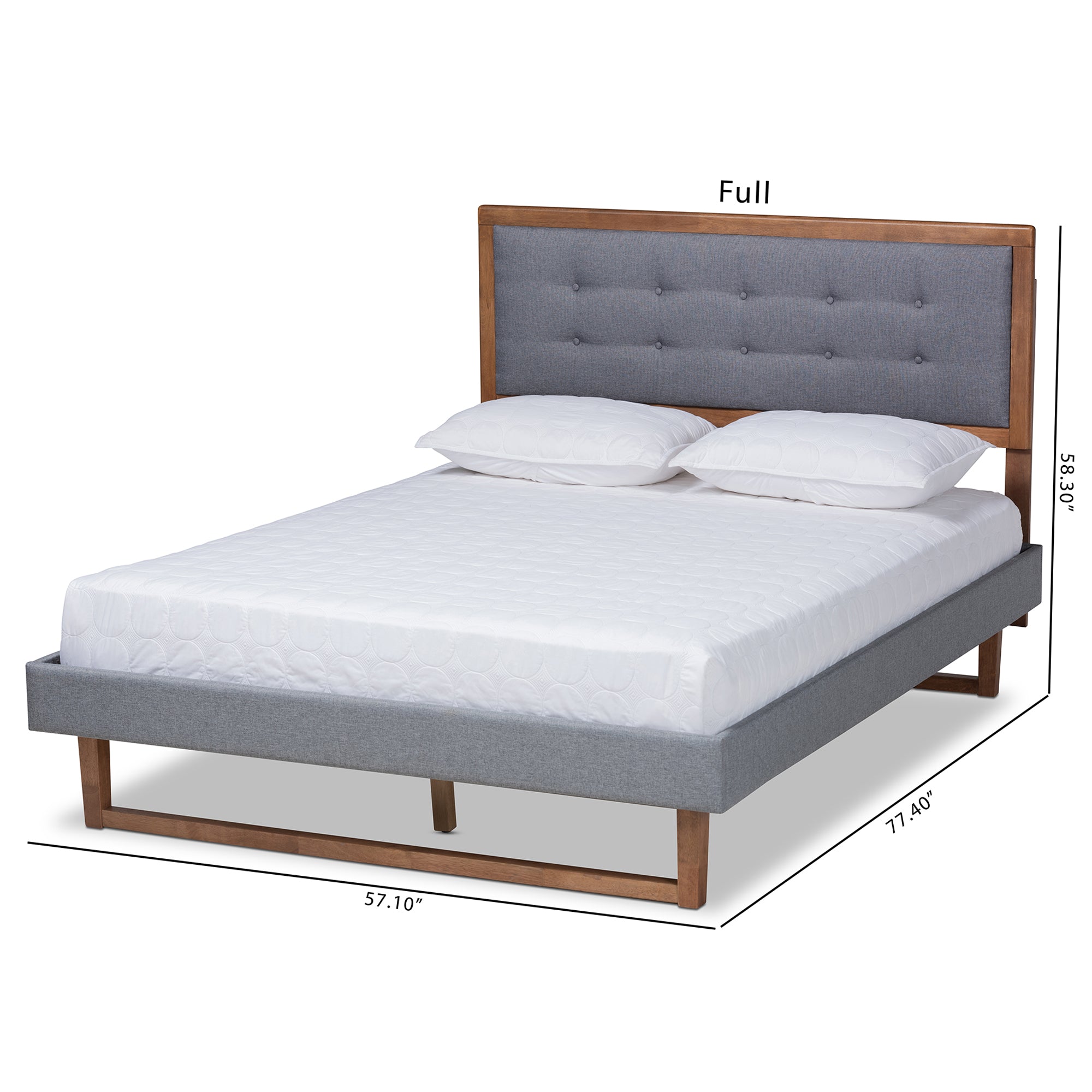 Emele Modern Transitional Dark Fabric Upholstered and Ash Finished Wood Platform Bed
