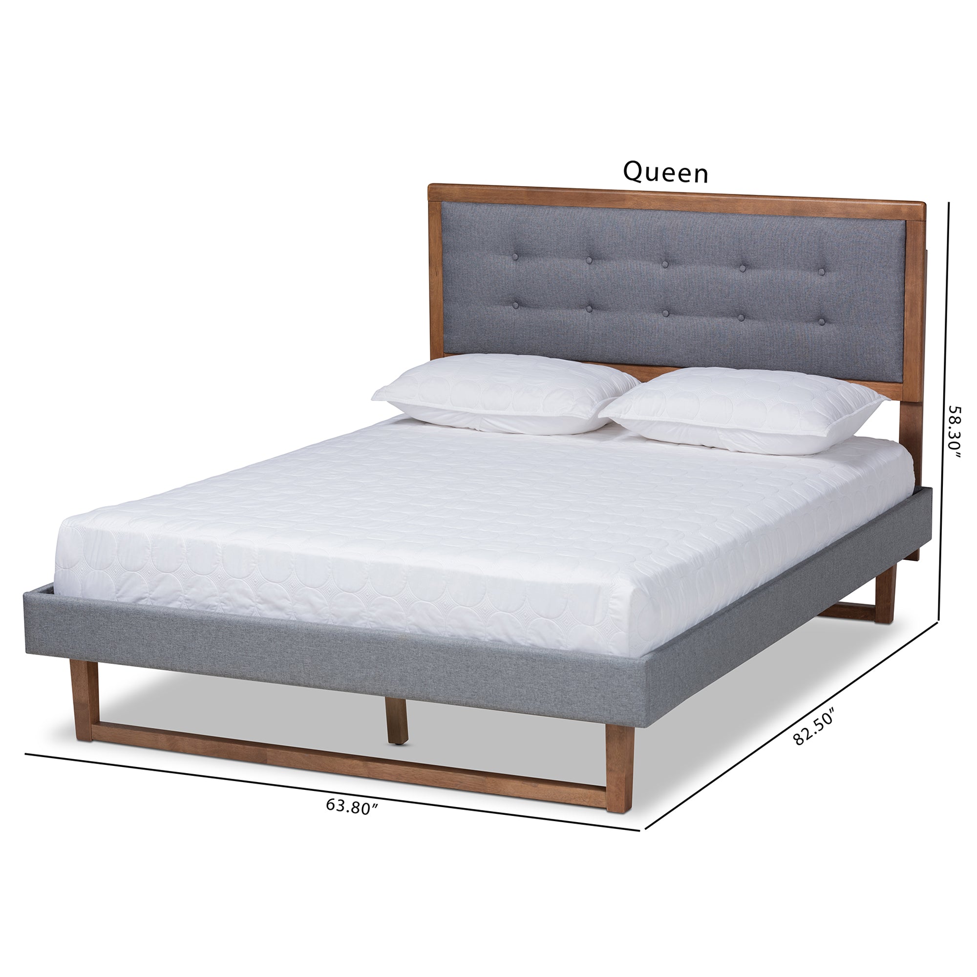 Emele Modern Transitional Dark Fabric Upholstered and Ash Finished Wood Platform Bed