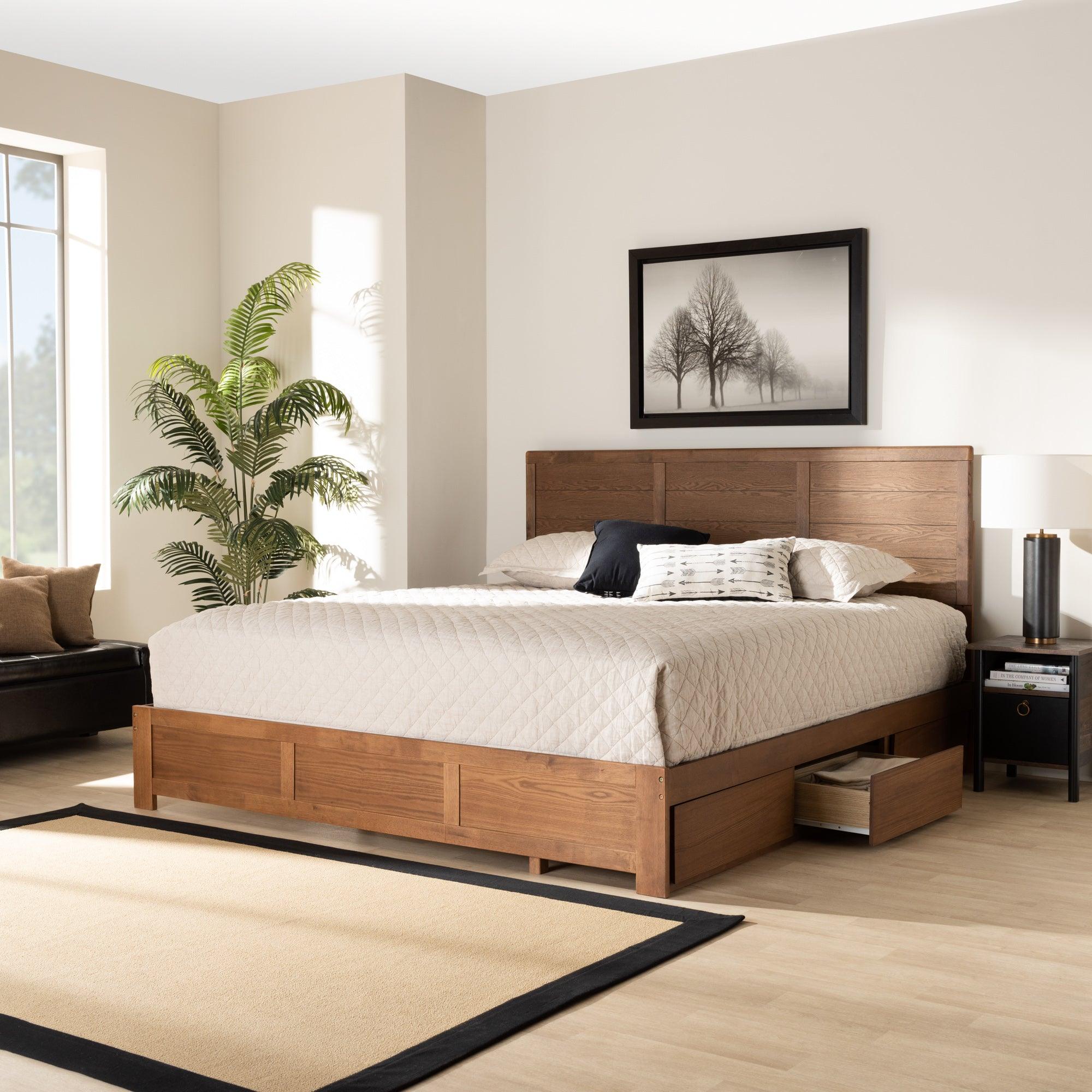 Lisa Modern and Contemporary Transitional Ash Finished Wood 3-Drawer Platform Storage Bed