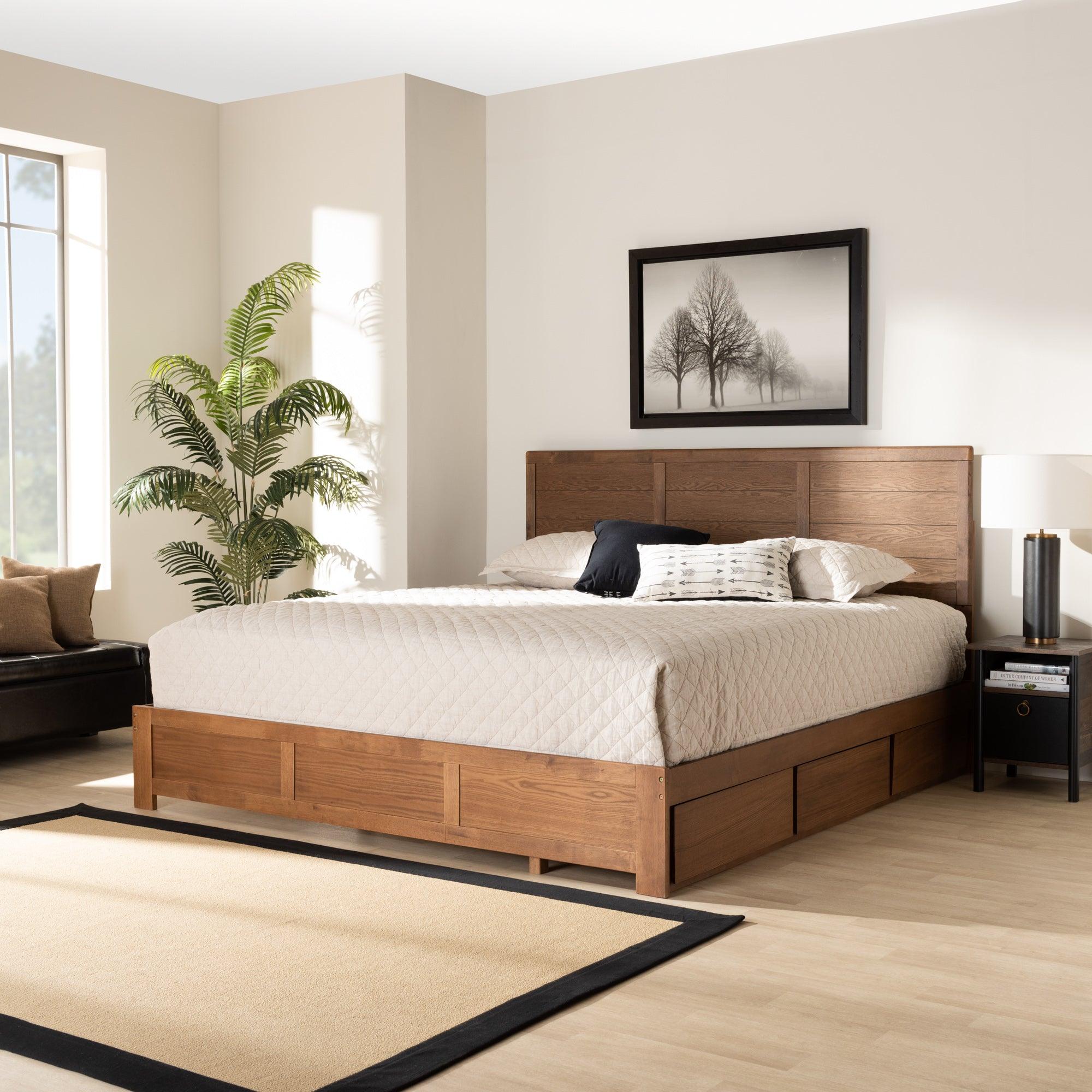 Lisa Modern and Contemporary Transitional Ash Finished Wood 3-Drawer Platform Storage Bed